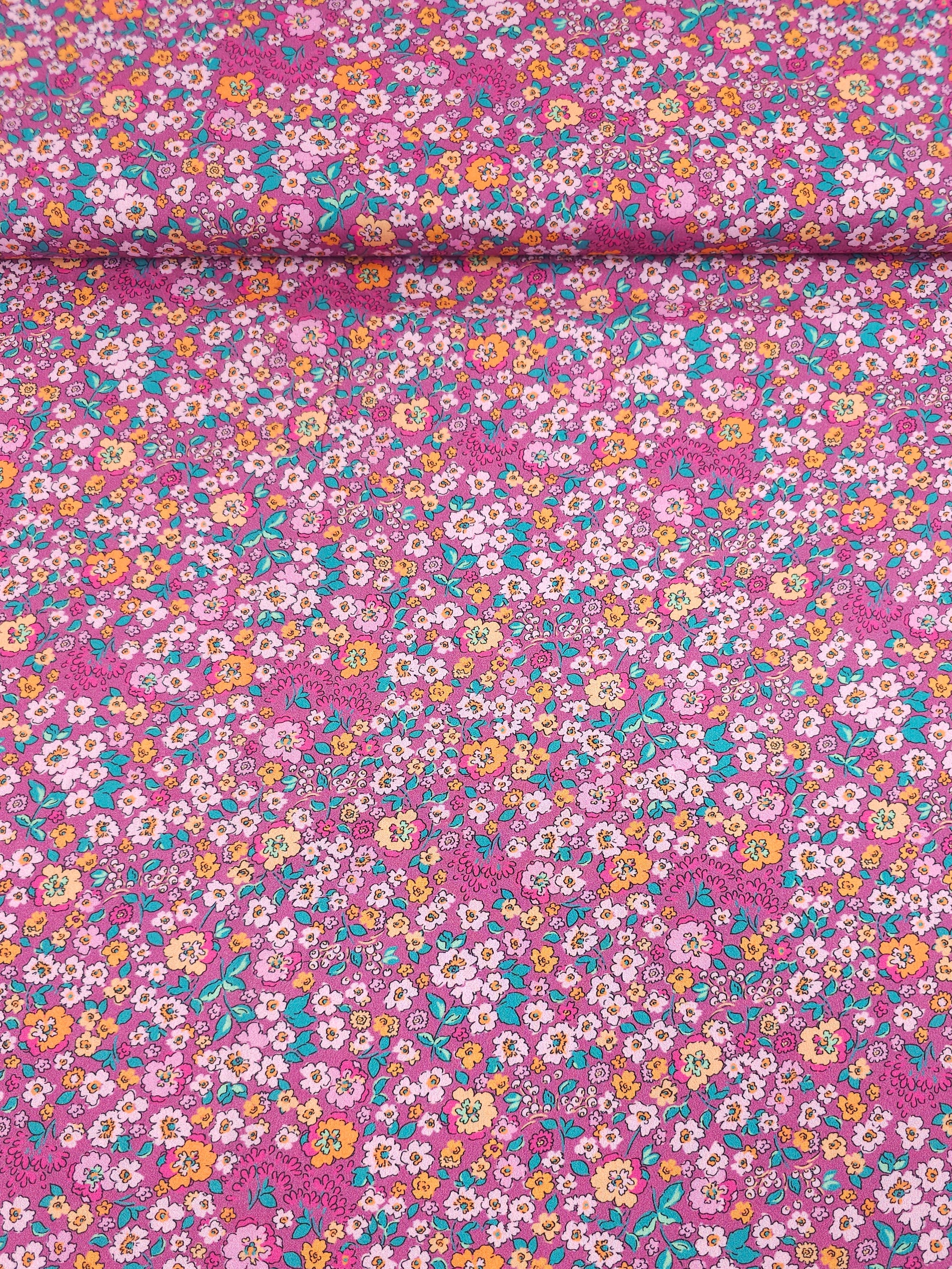 Magenta/Orange Floral Fusion 100% Cotton 57"