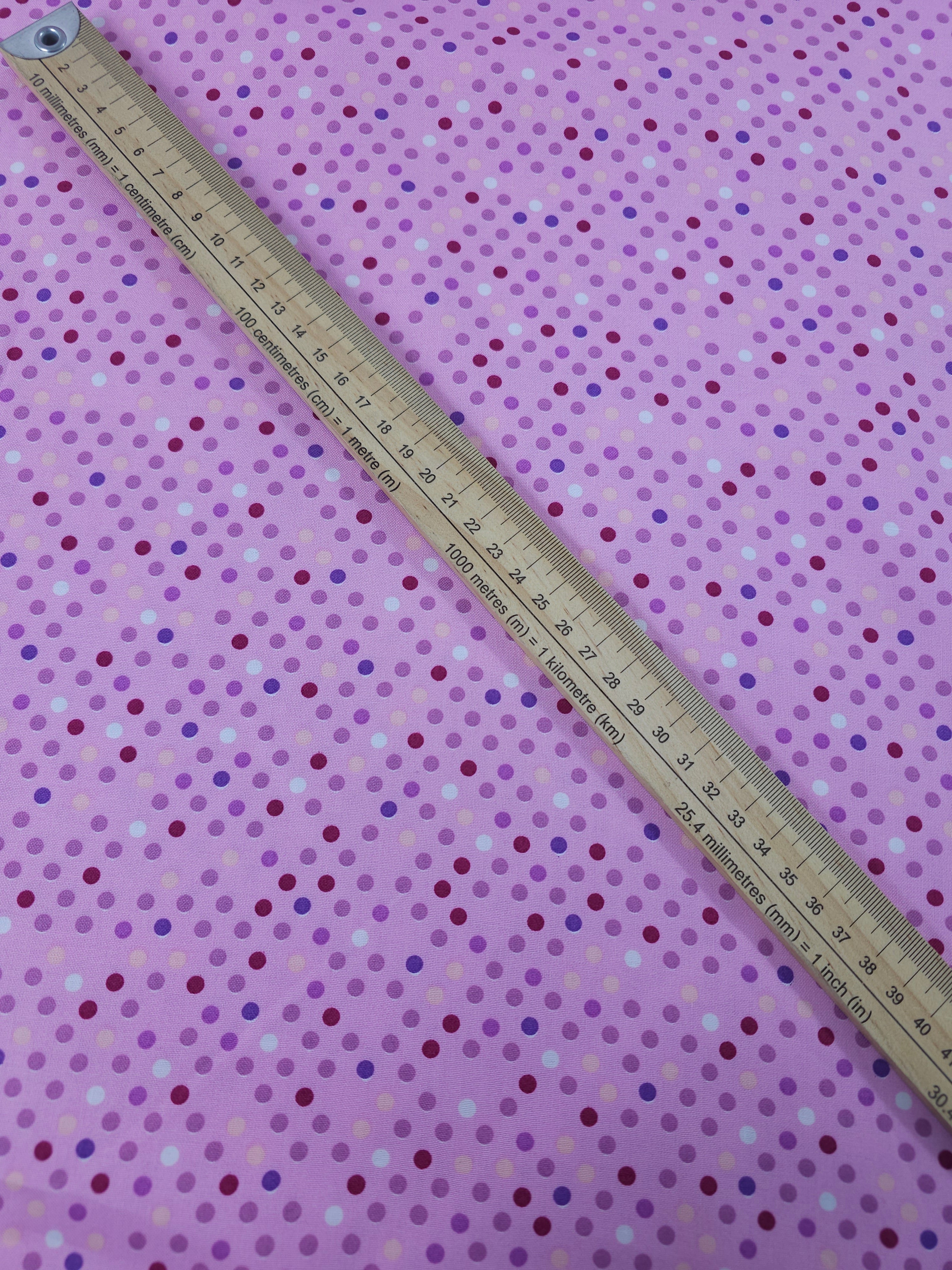 Pink Ditsy Irregular Polka Dot 100% Cotton