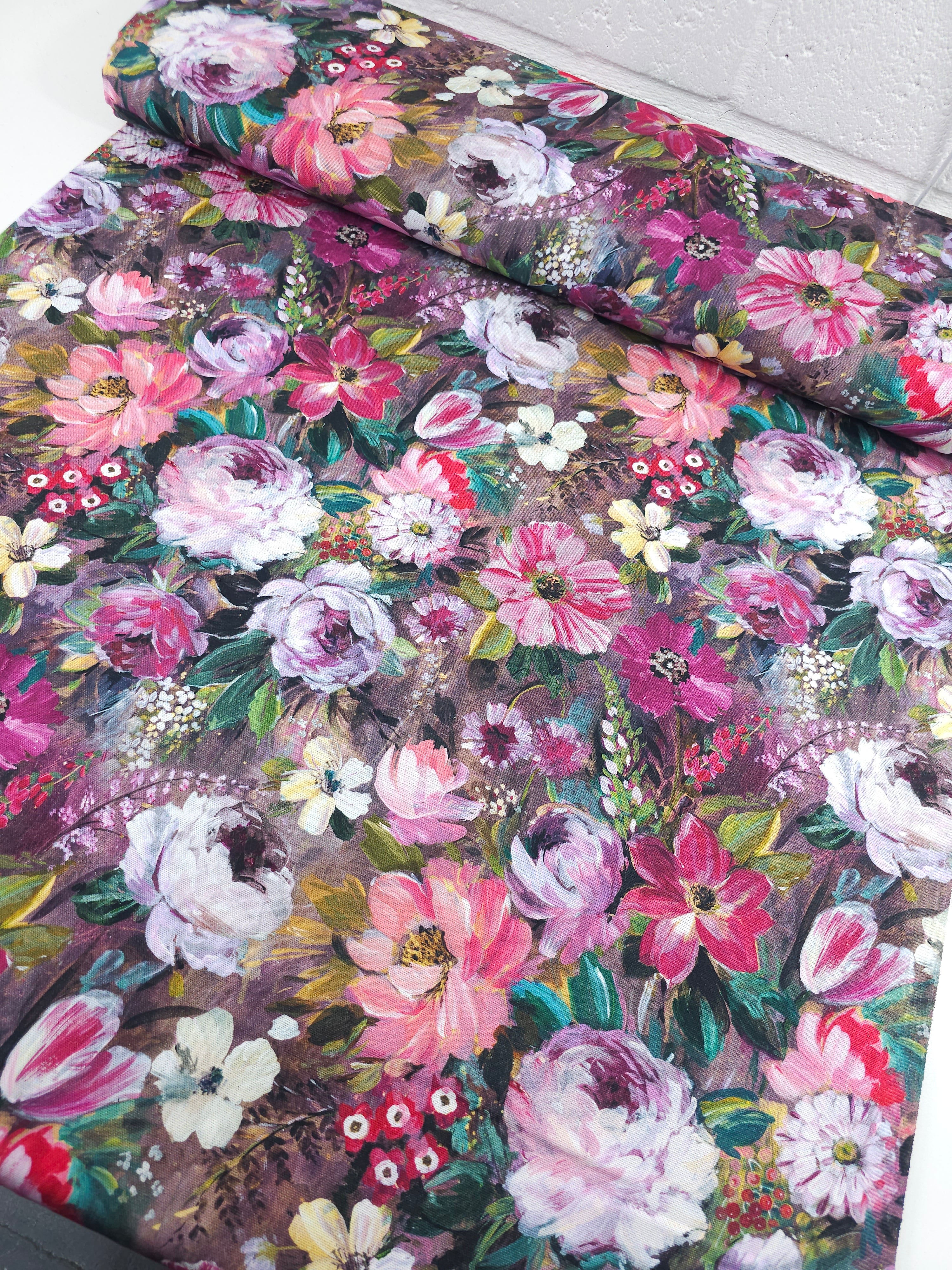 Mauve Floral Bloom Lightweight Canvas Cotton