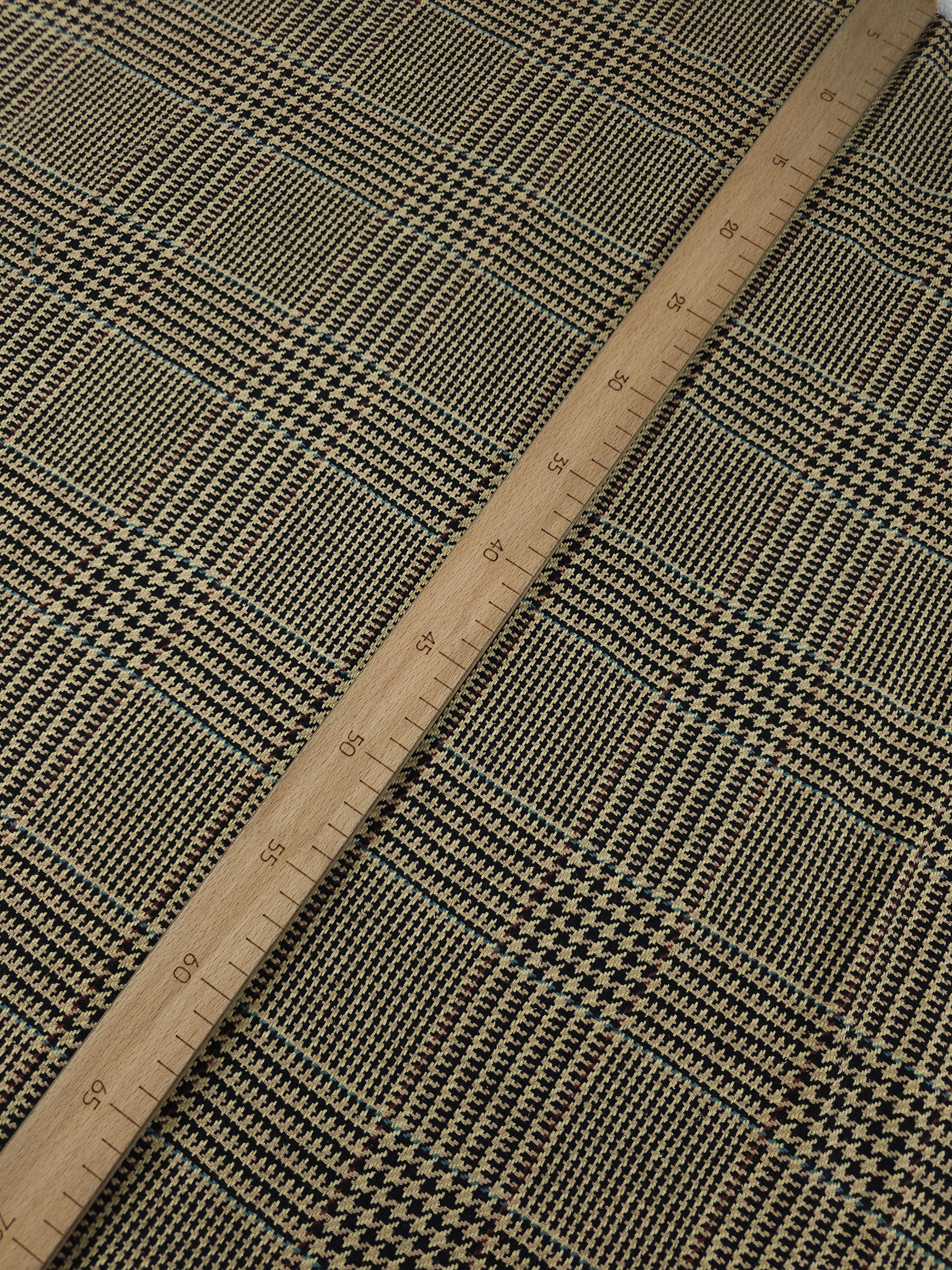 Sand Dogtooth Tartan Check Soft 100% Wool *ABRAHAM MOON*