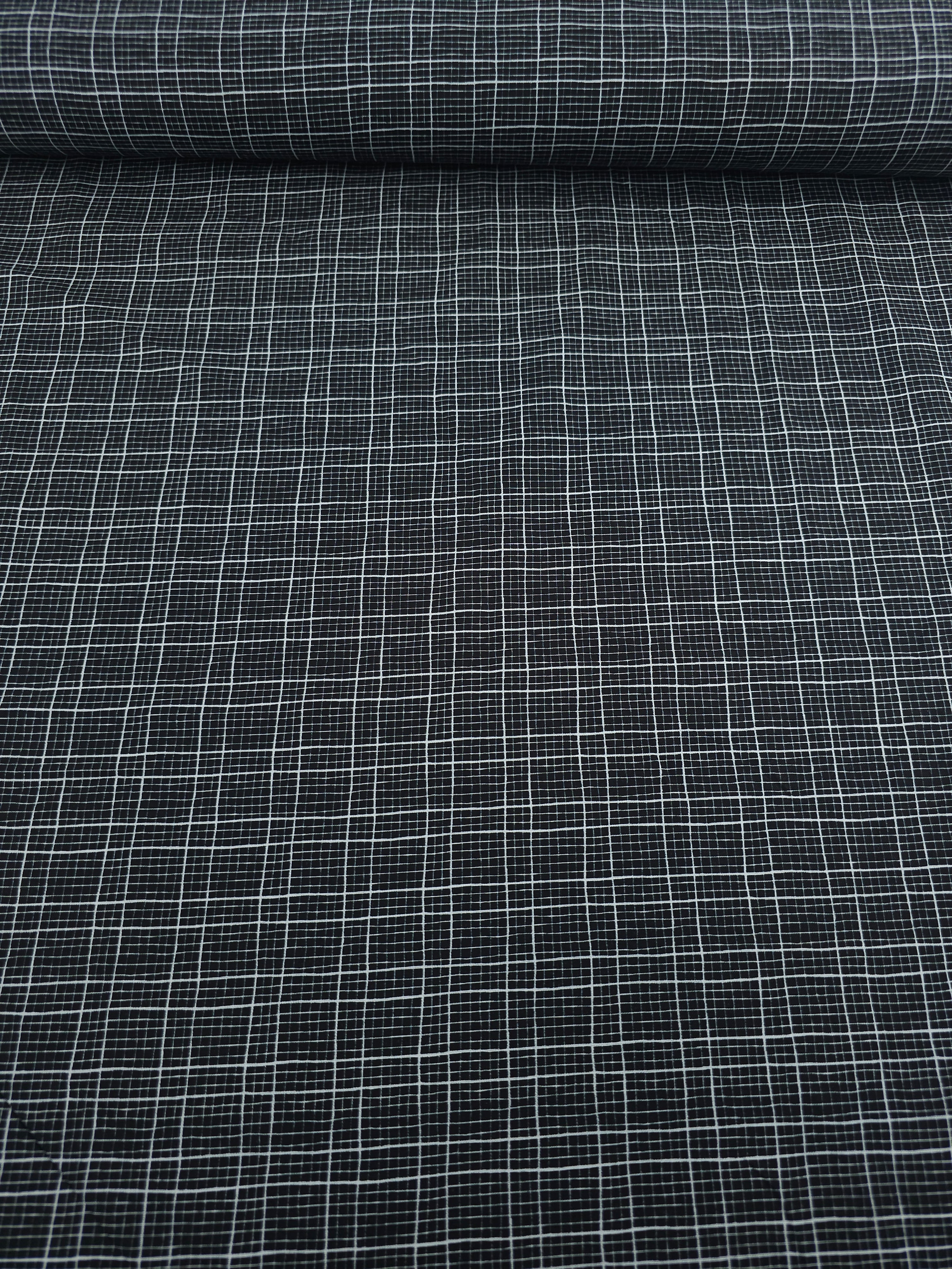 Black/White Grid Check 100% Cotton