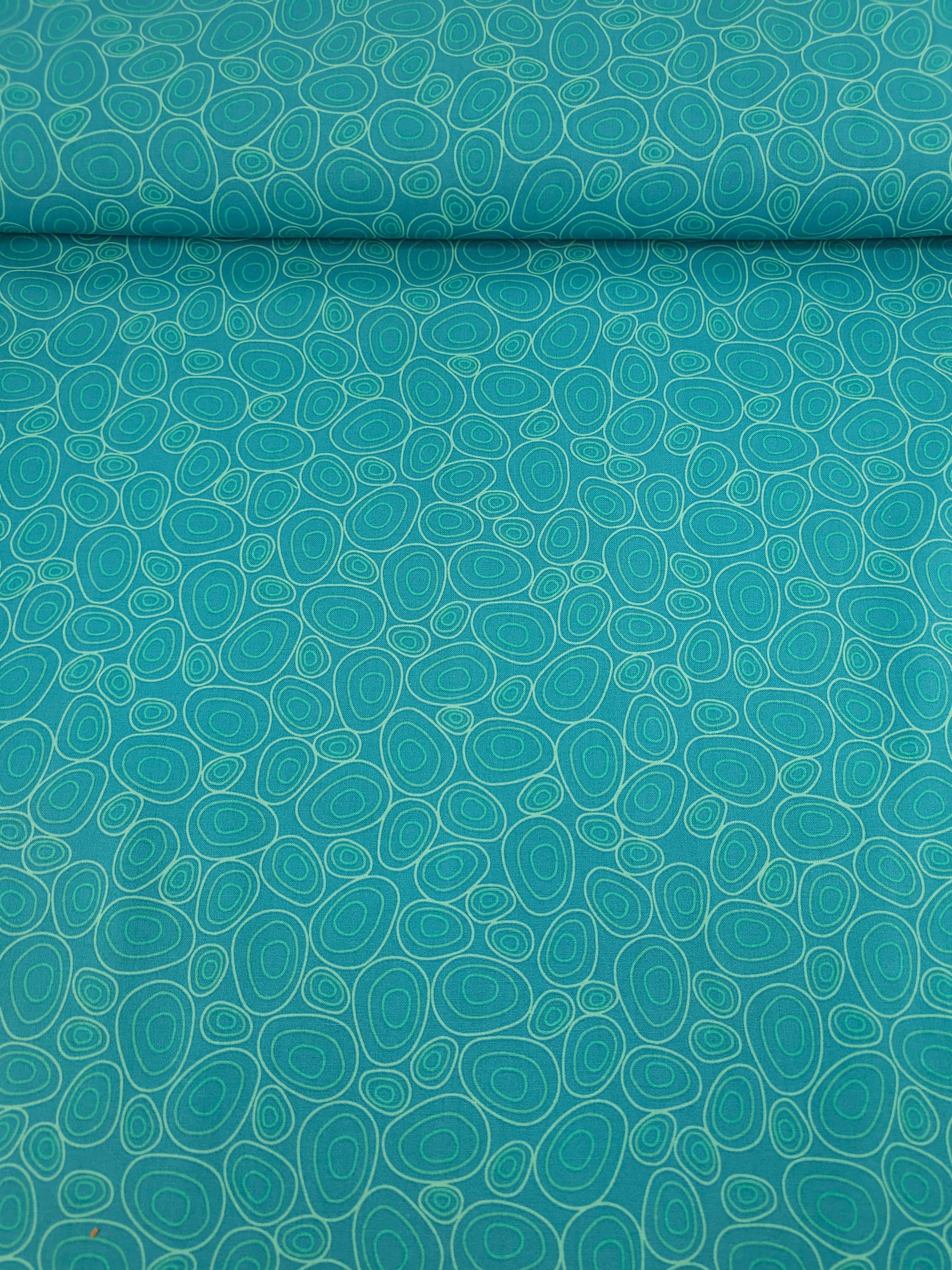 Washed Teal Abstract Pebble Doodle 100% Cotton - Benartex