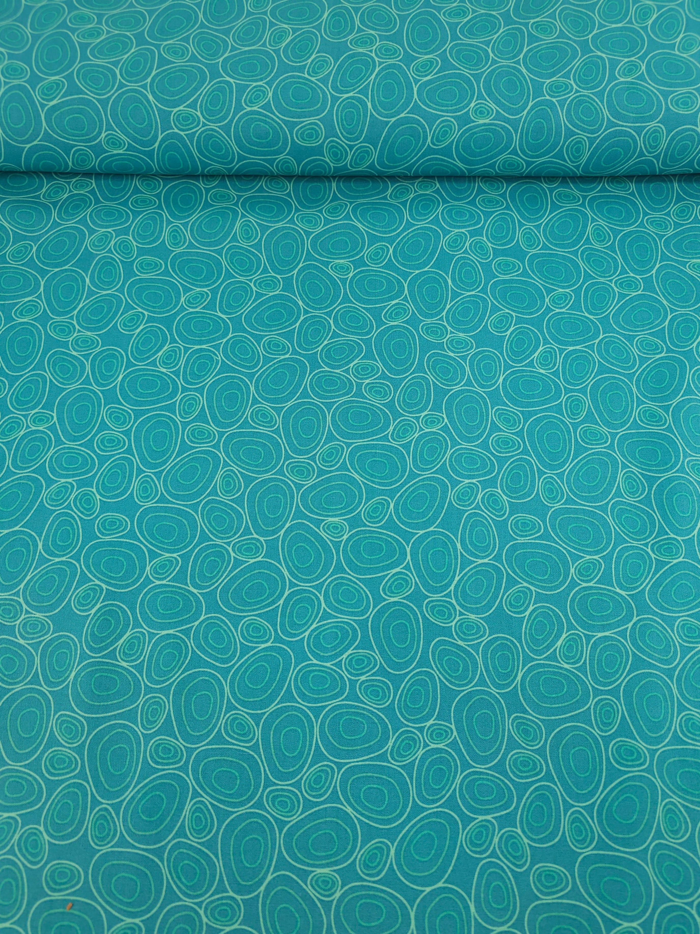 Washed Teal Abstract Pebble Doodle 100% Cotton - Benartex