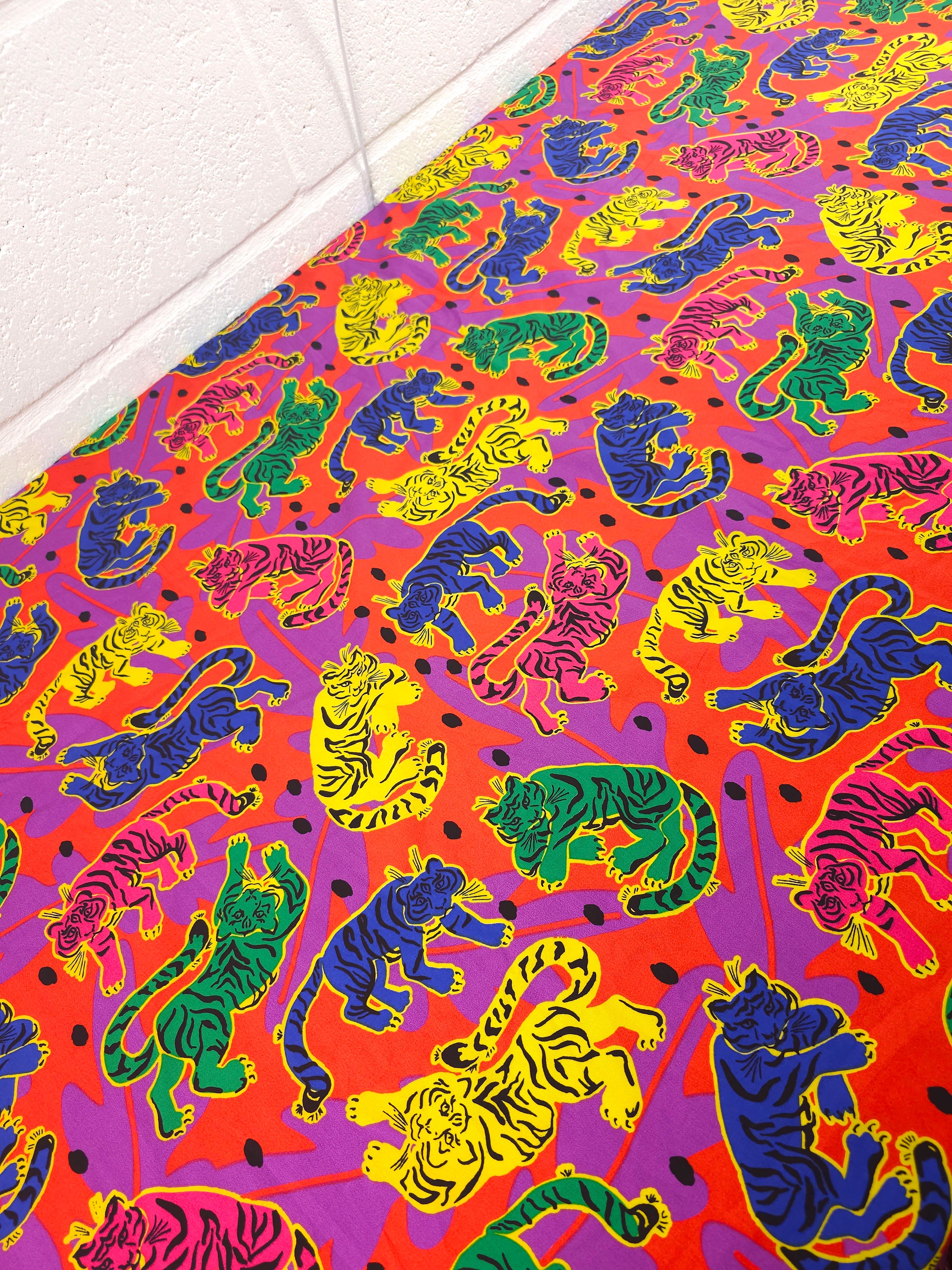 Neon Abstract Tigers Cotton Poplin