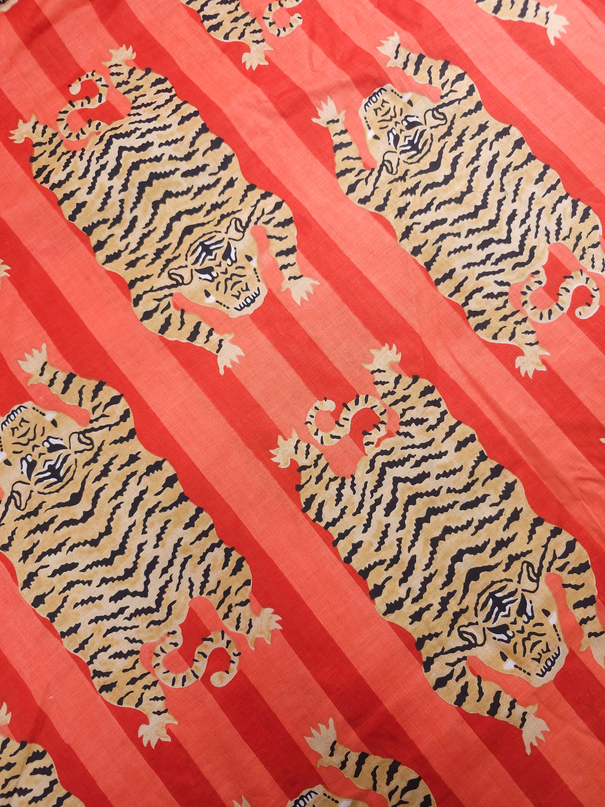 Red/Coral Stripe Tiger Block Print Cotton