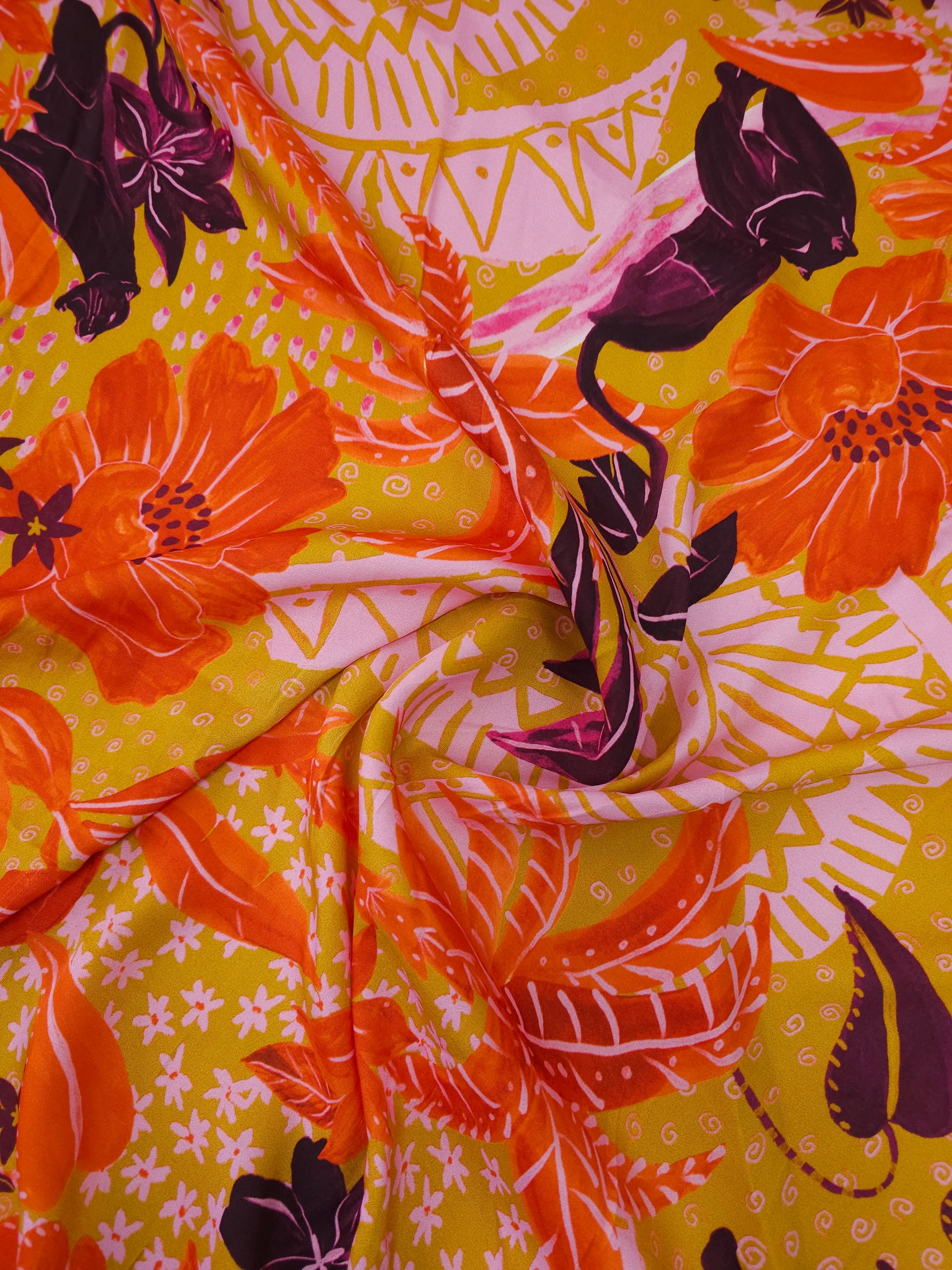 Floral Jungle Panther Viscose Satin