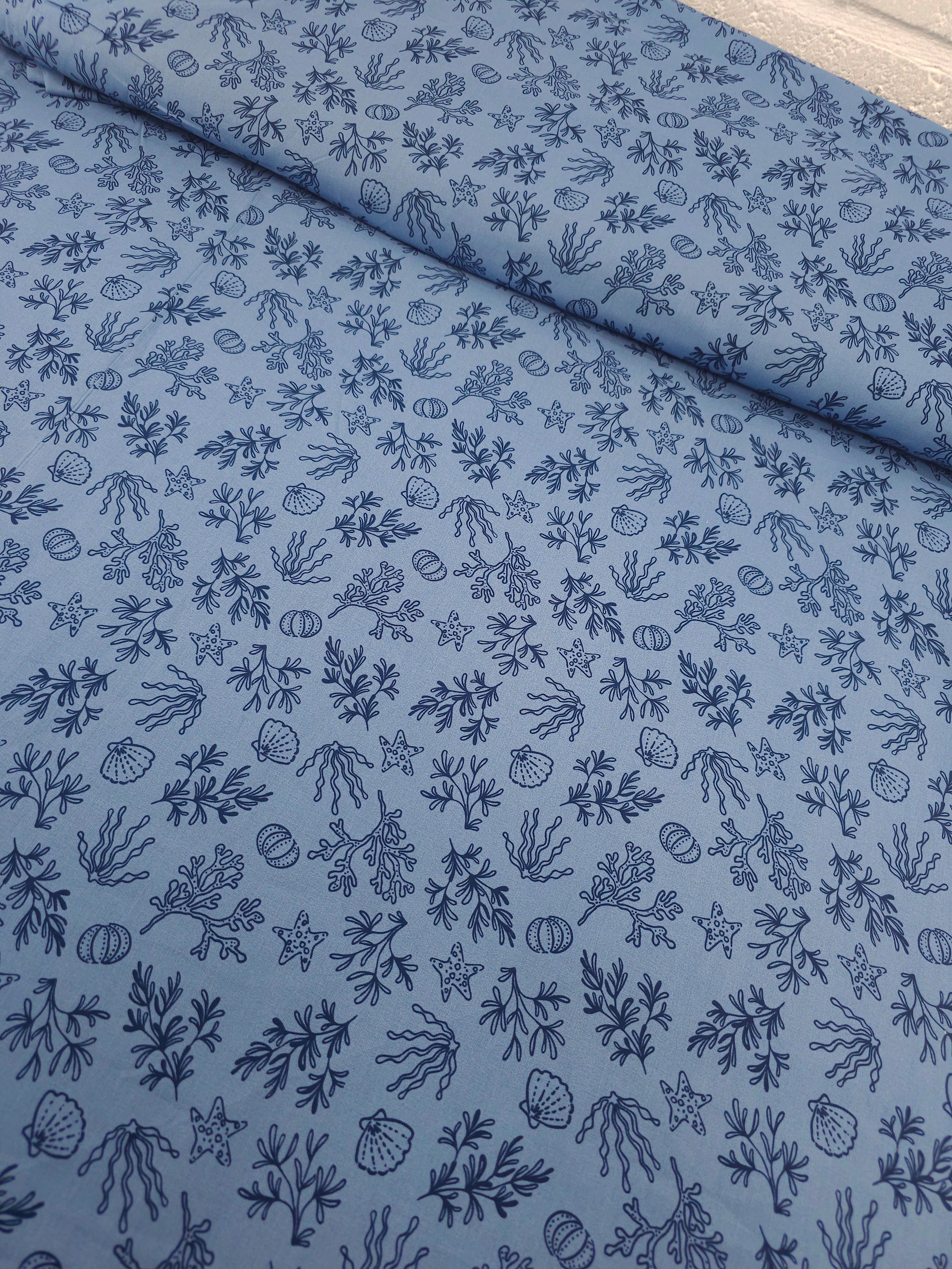 Powder Blue/Navy Coral Shell Lightweight Cotton 60"