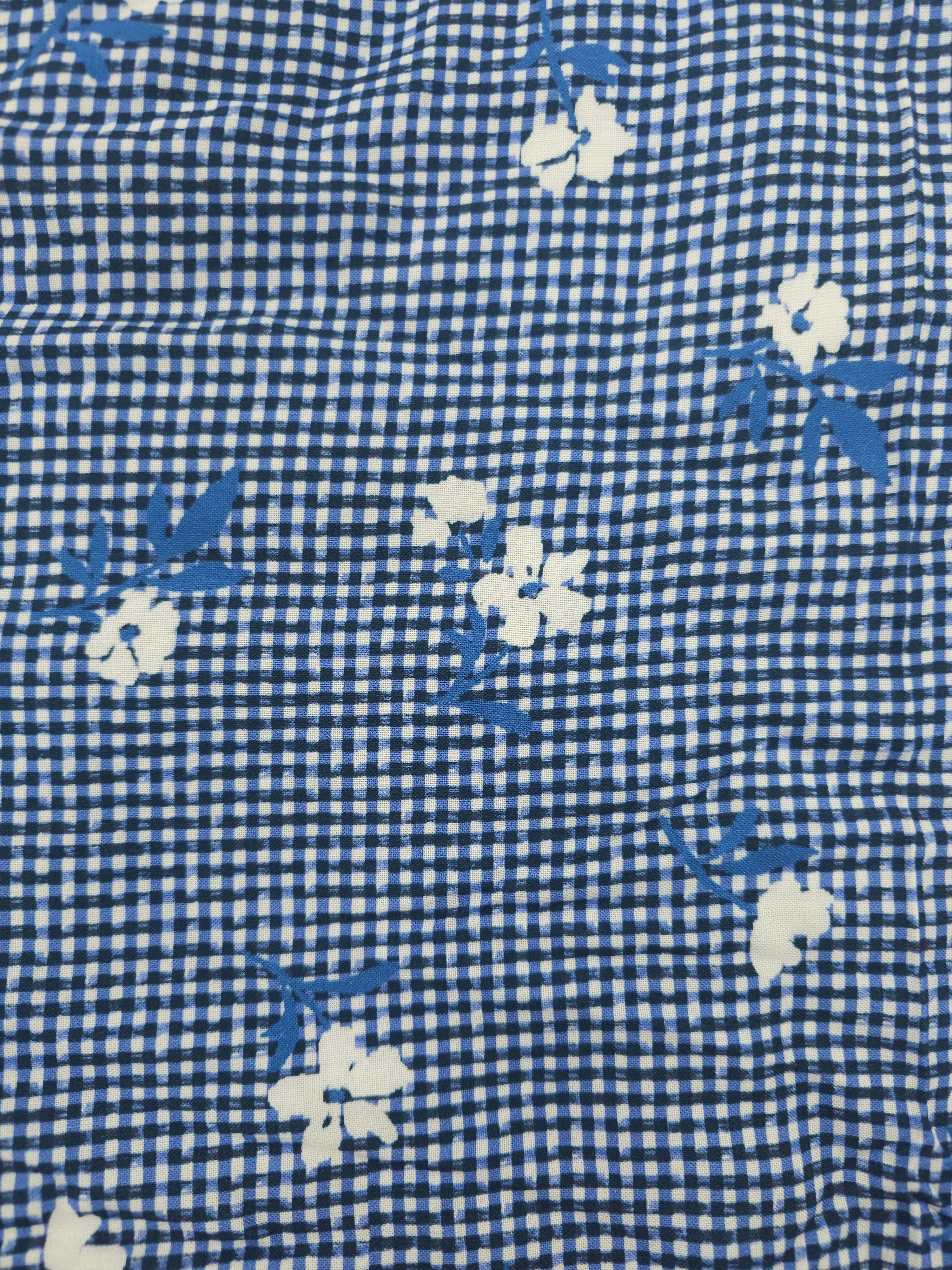 Blue flower gingham Viscose- 2m piece