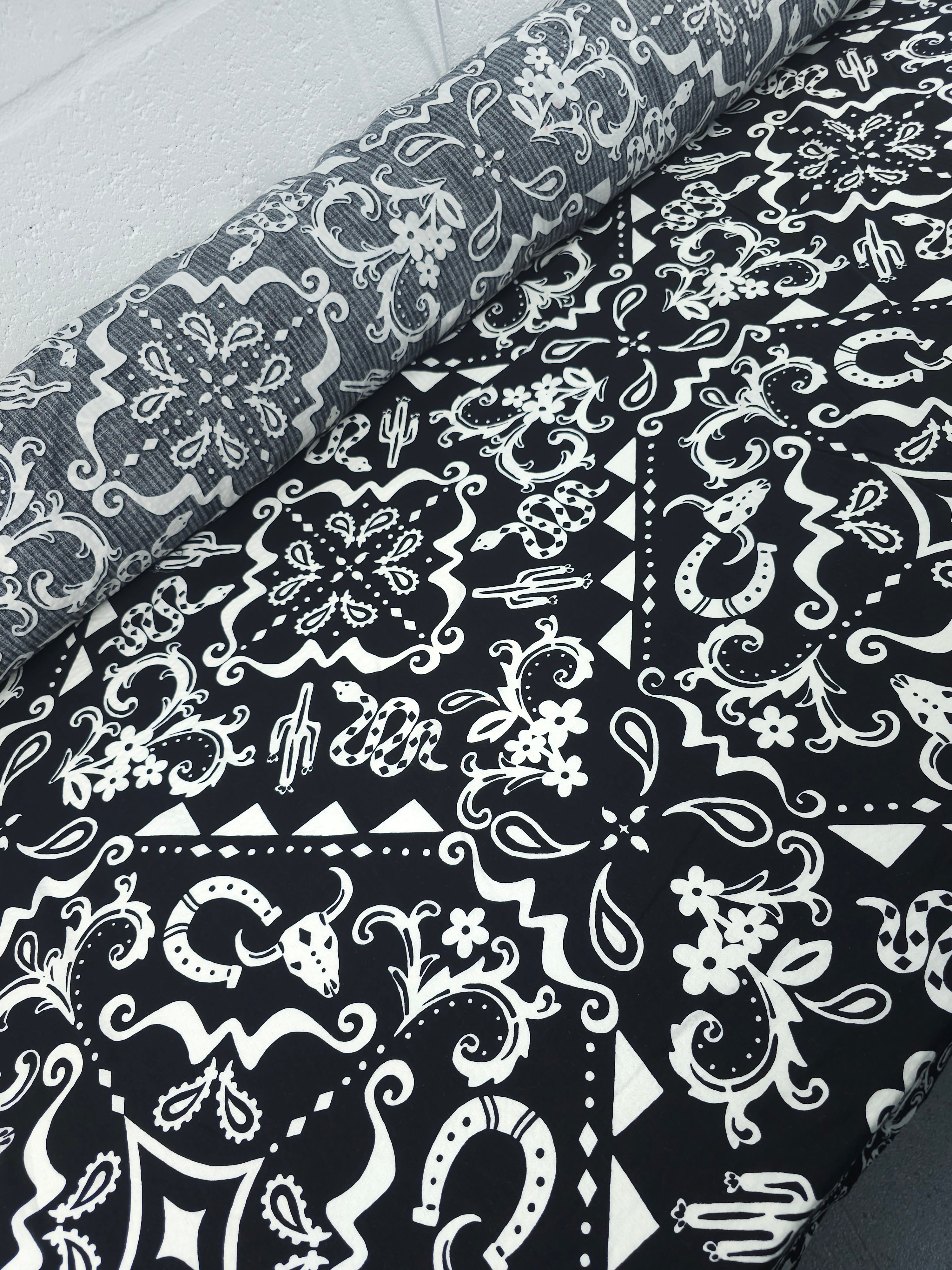 Black/White Rodeo Damask Abstract Cotton Viscose - New Look