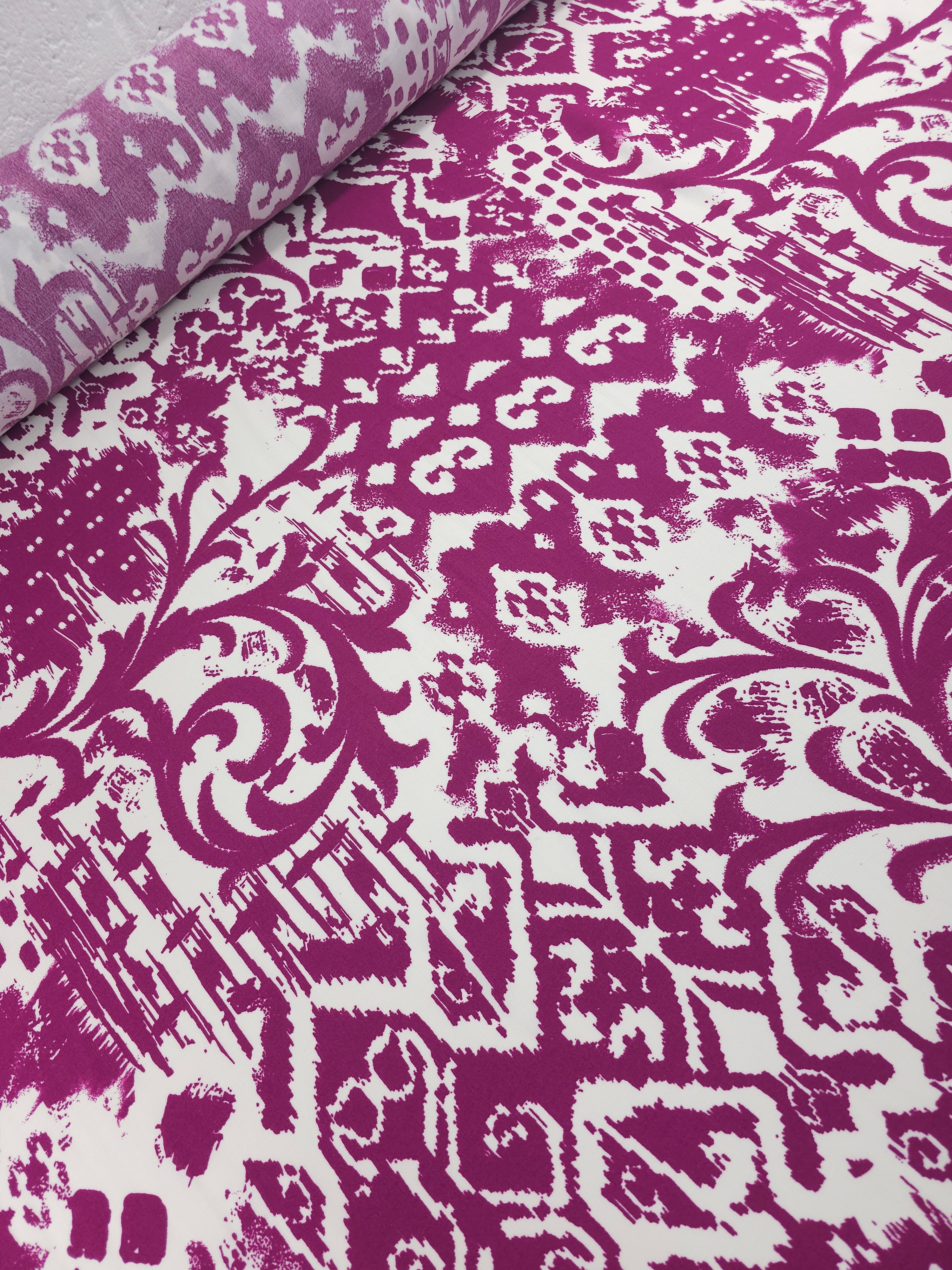 Magenta Purple Irregular Damask Viscose Crepe