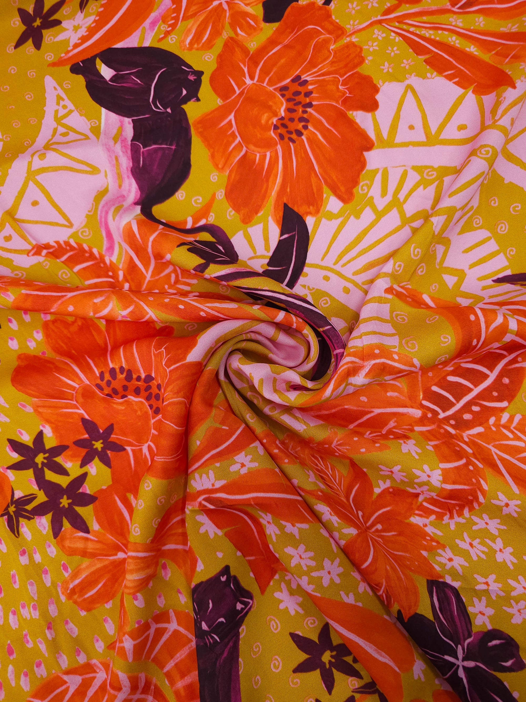 Floral Jungle Panther Viscose Satin