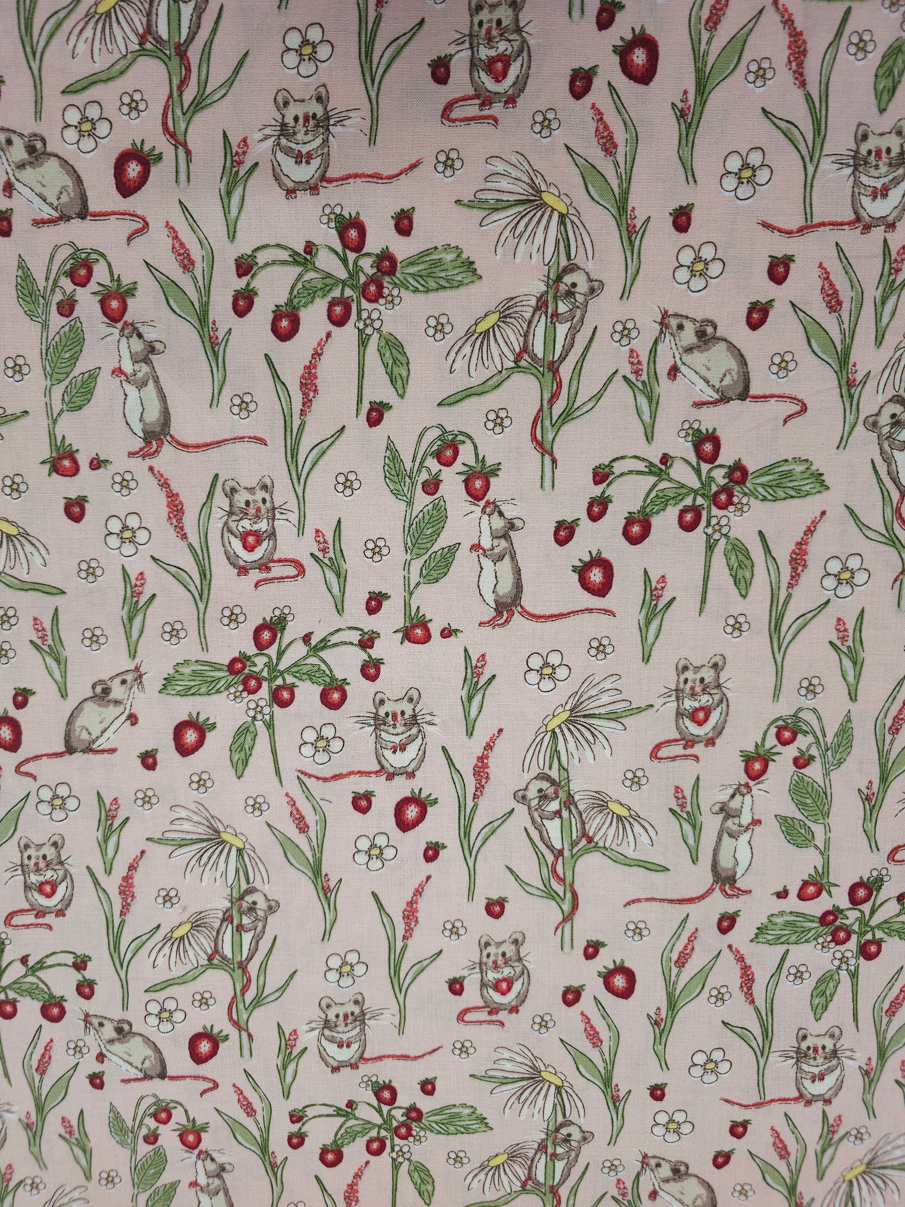 Peachy Pink Strawberry Mice 100% Cotton