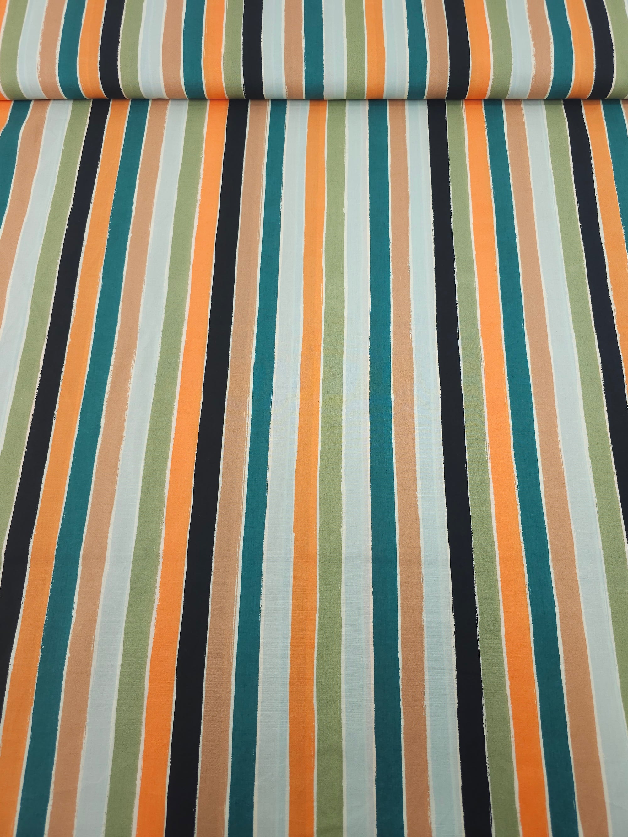 Teal/Orange Autumn Stripes Lightweight Cotton 57"