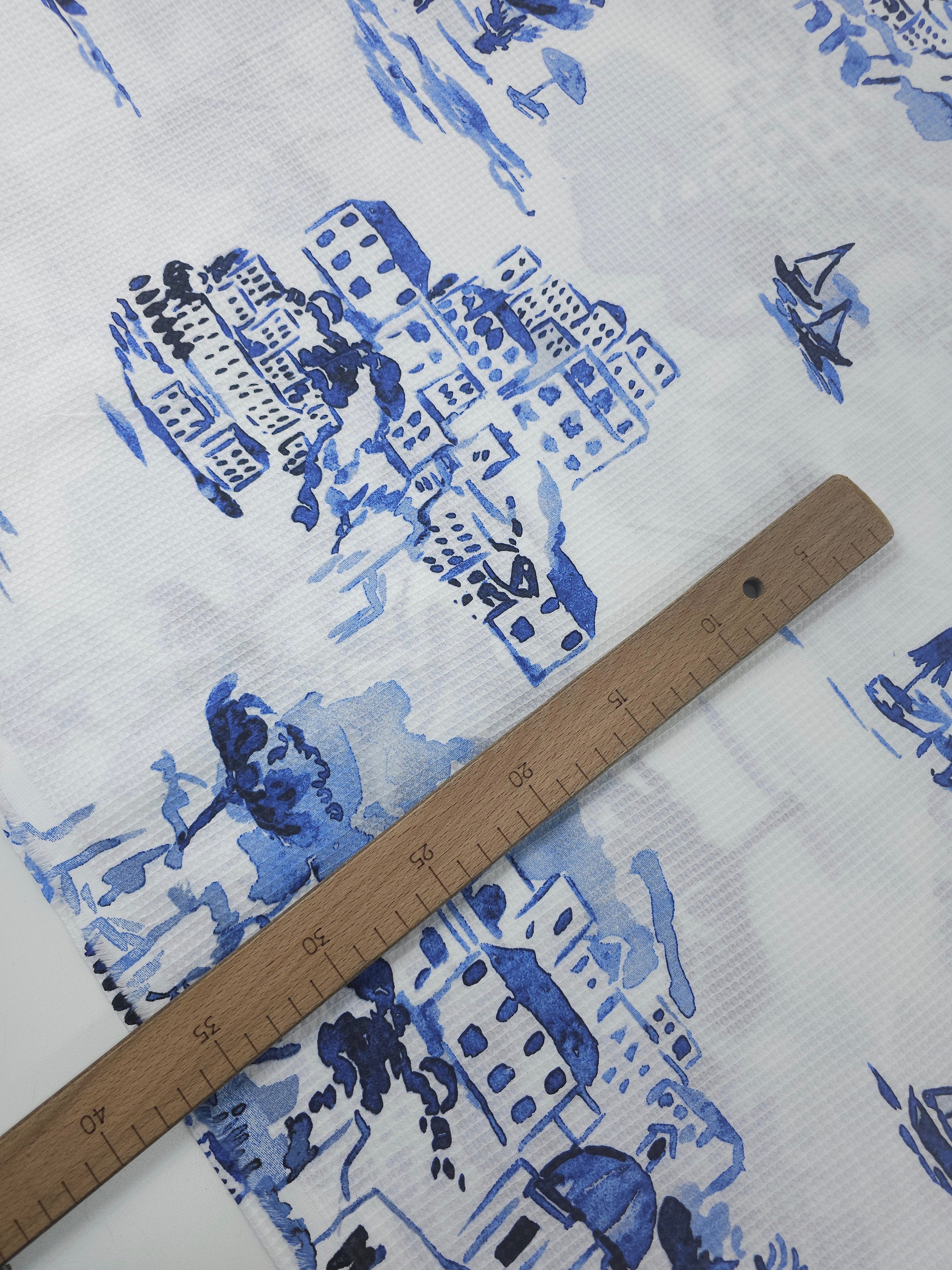 Blue/White Boat Lake Soft Waffle Cotton *EXTRA WIDE*