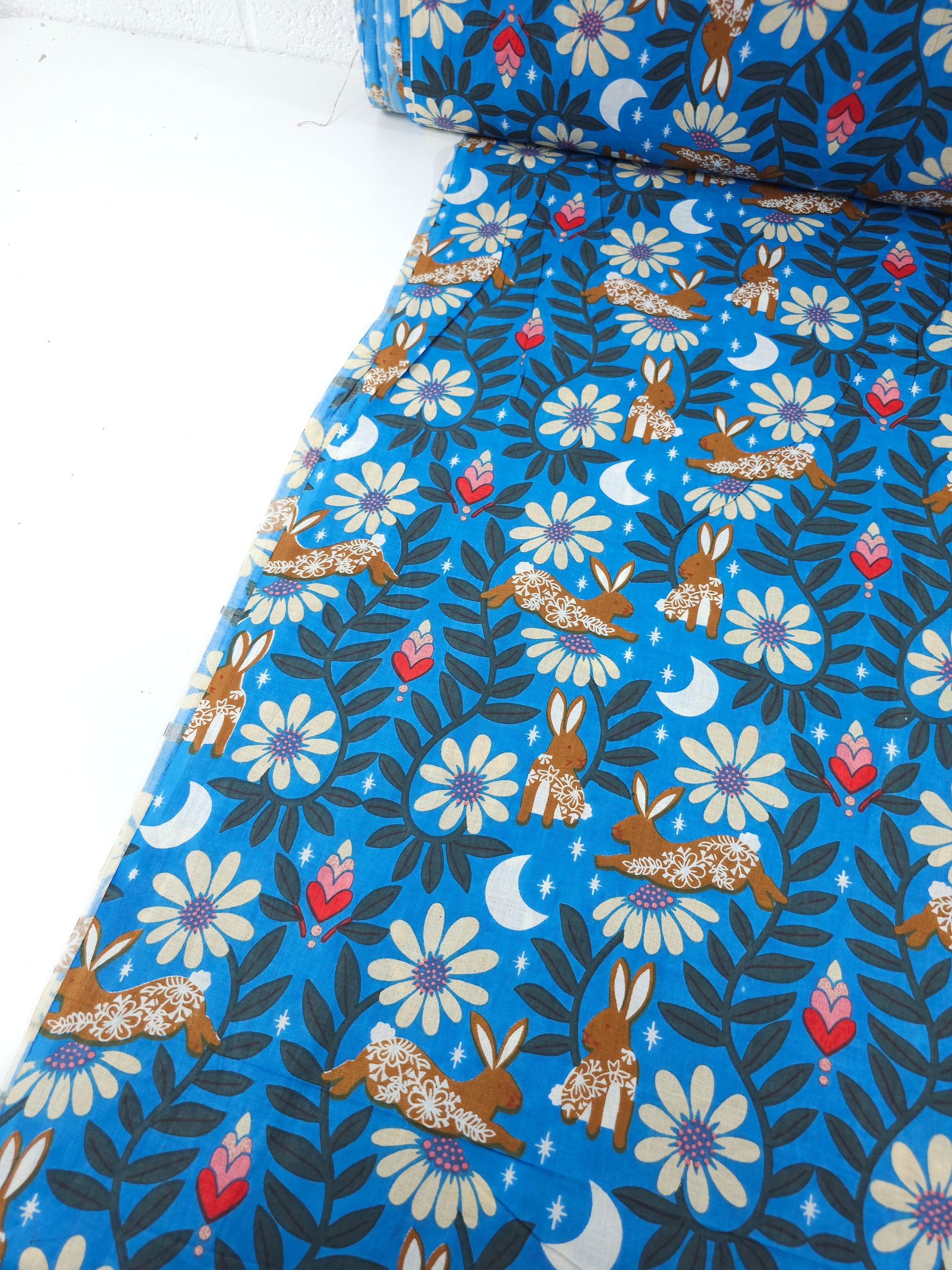 Blue Night Wonder Bunnies Cambric Cotton