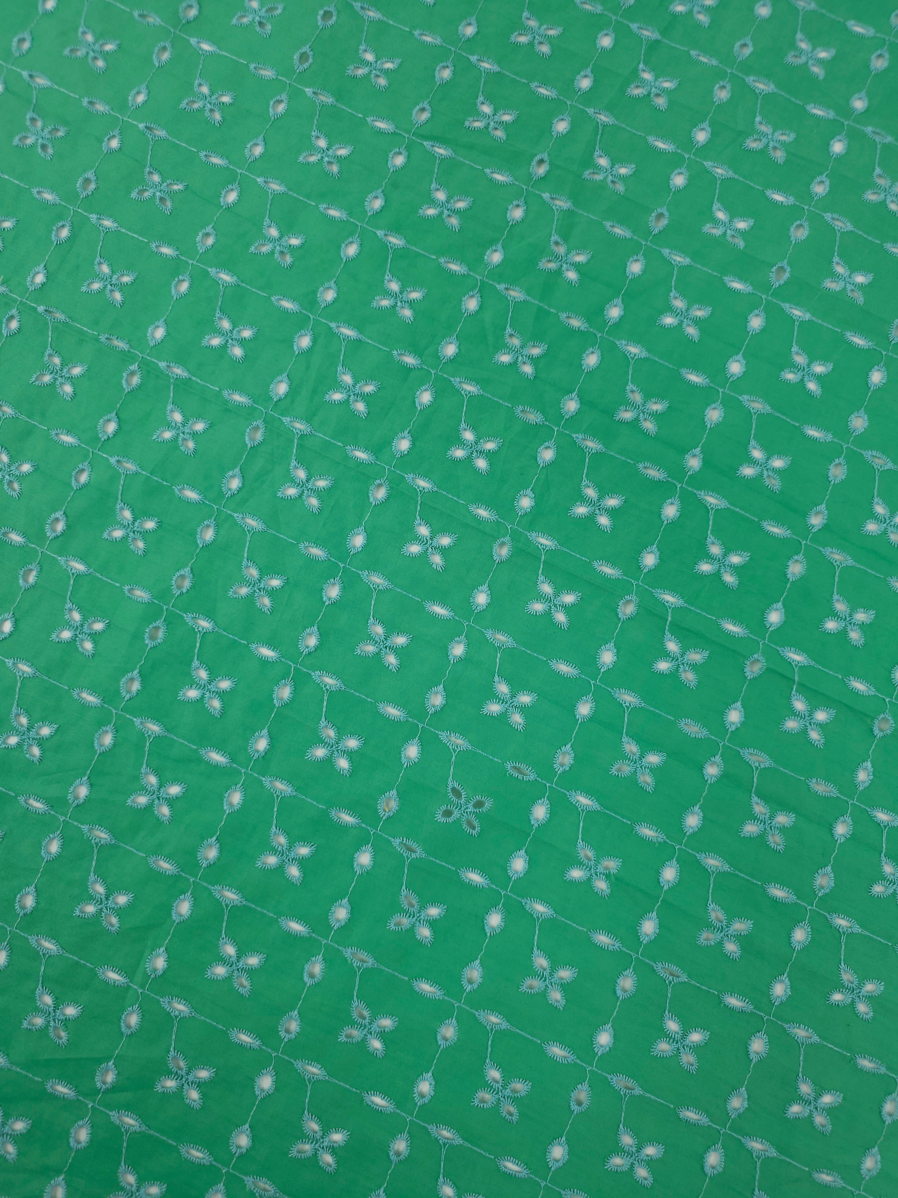 Green/Blue Petal Square Grid Cambric Cotton Broderie Anglaise