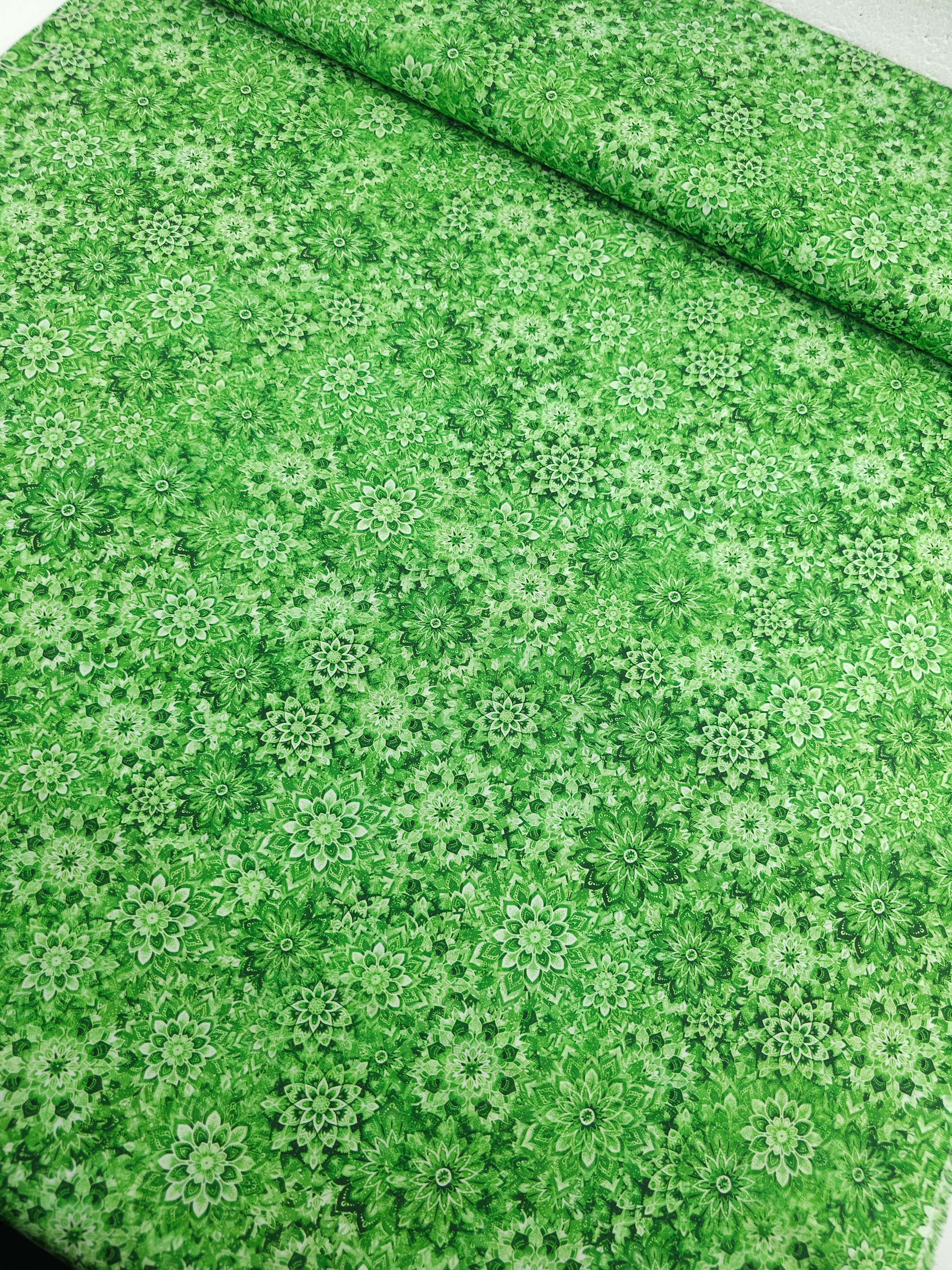 Light Green Dancing Dahlias Kaleidoscope 100% Cotton 106" *EXTRA WIDE*