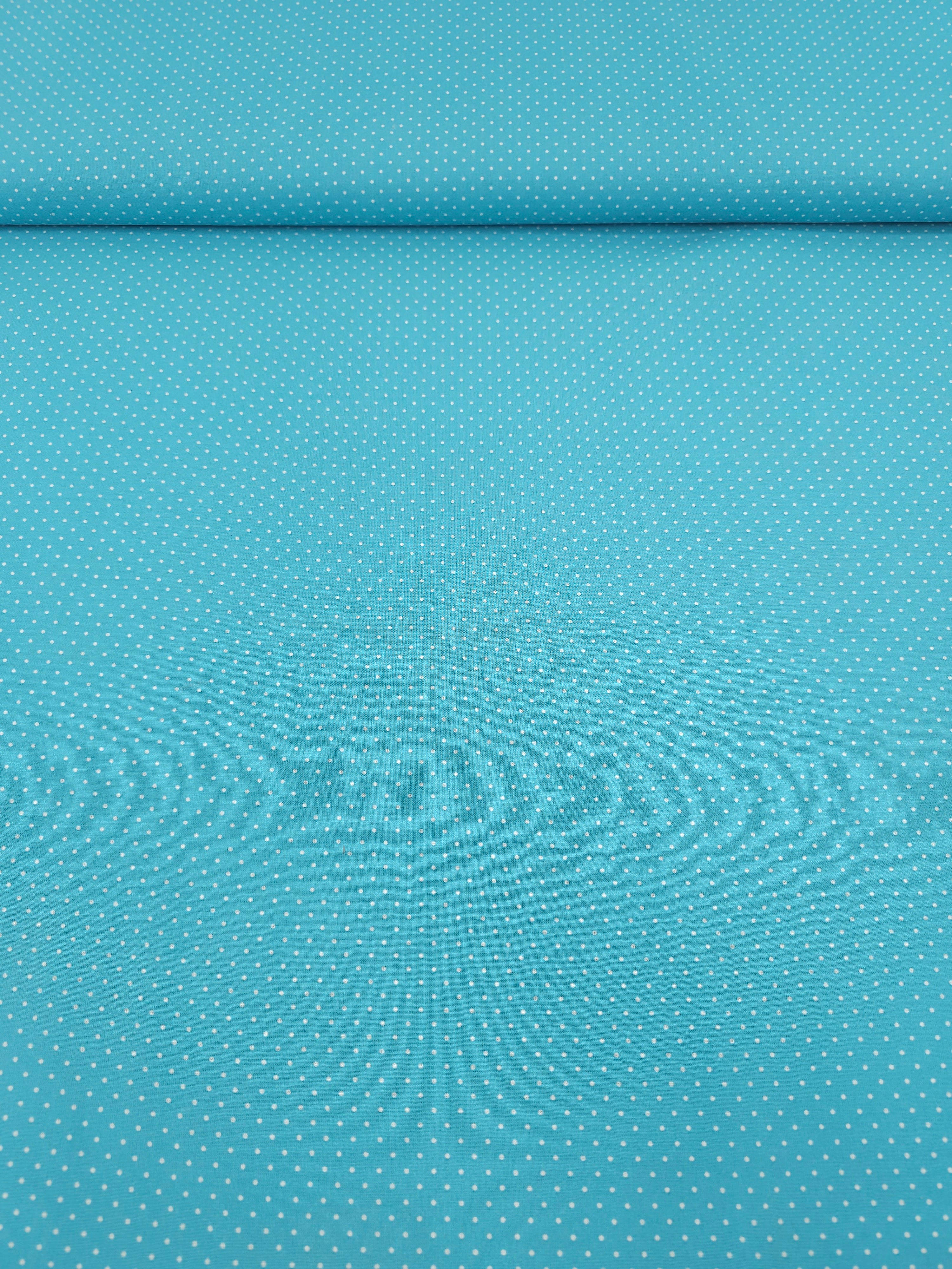 Turquoise Blue Micro Polka Dot 100% Cotton 60"