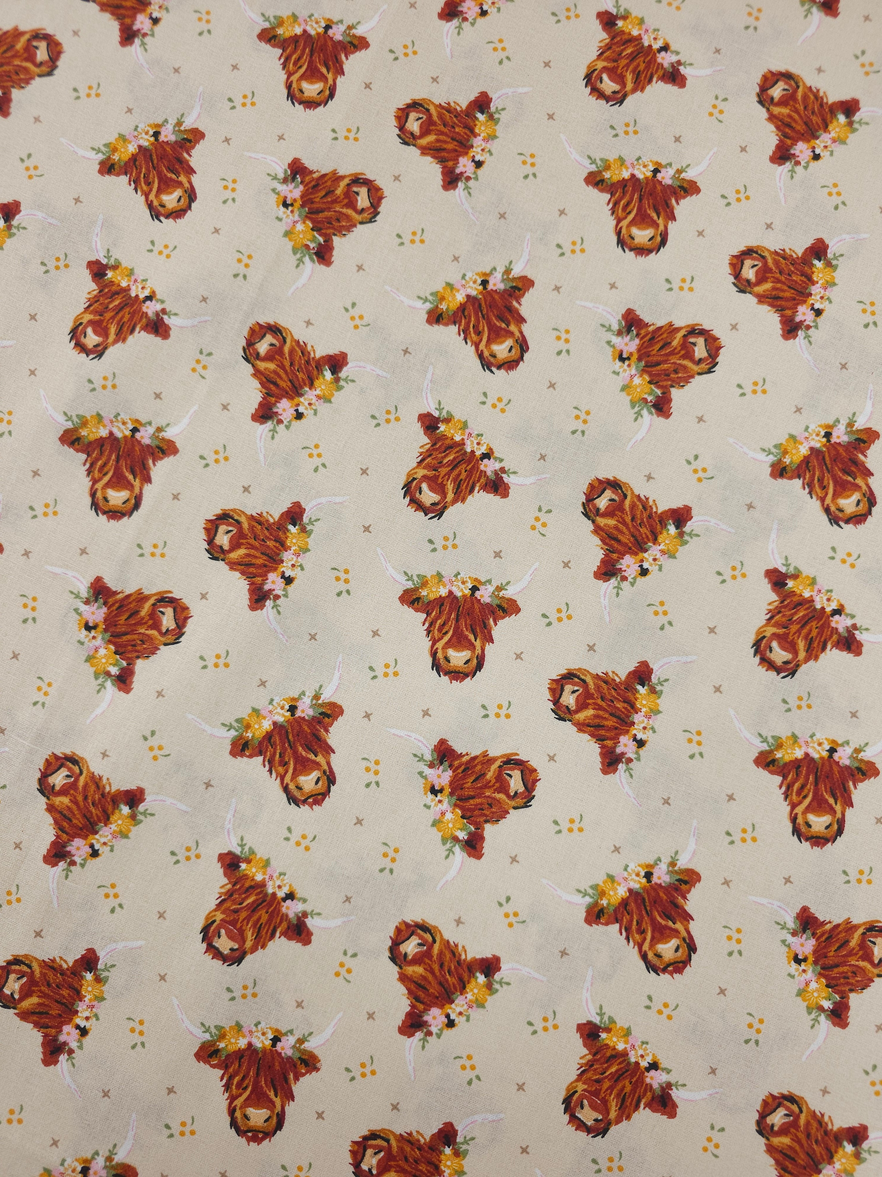 Highland Cow Floral 100% Cotton
