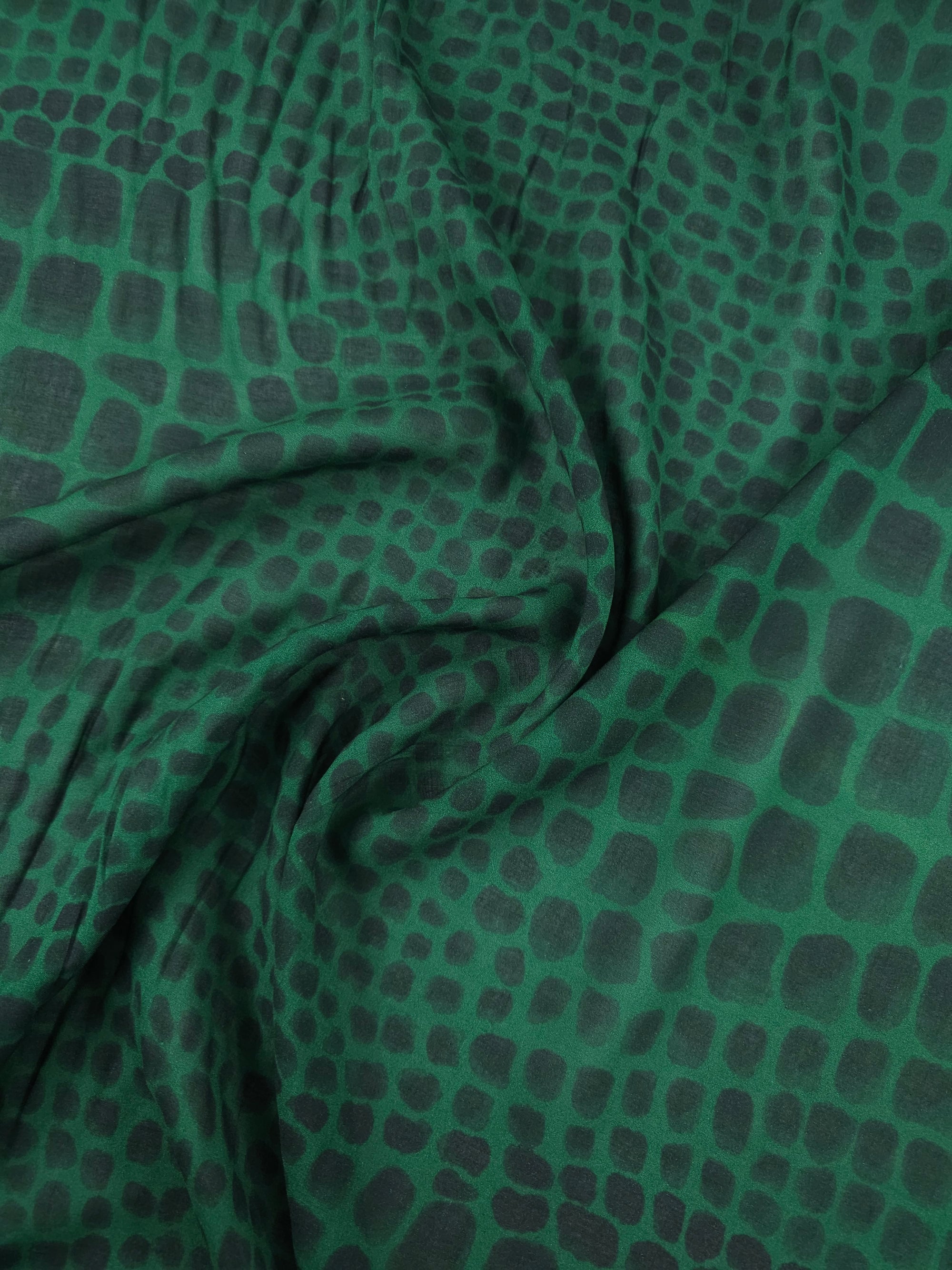 Dark Green/Black Irregular Pebble Viscose Voile