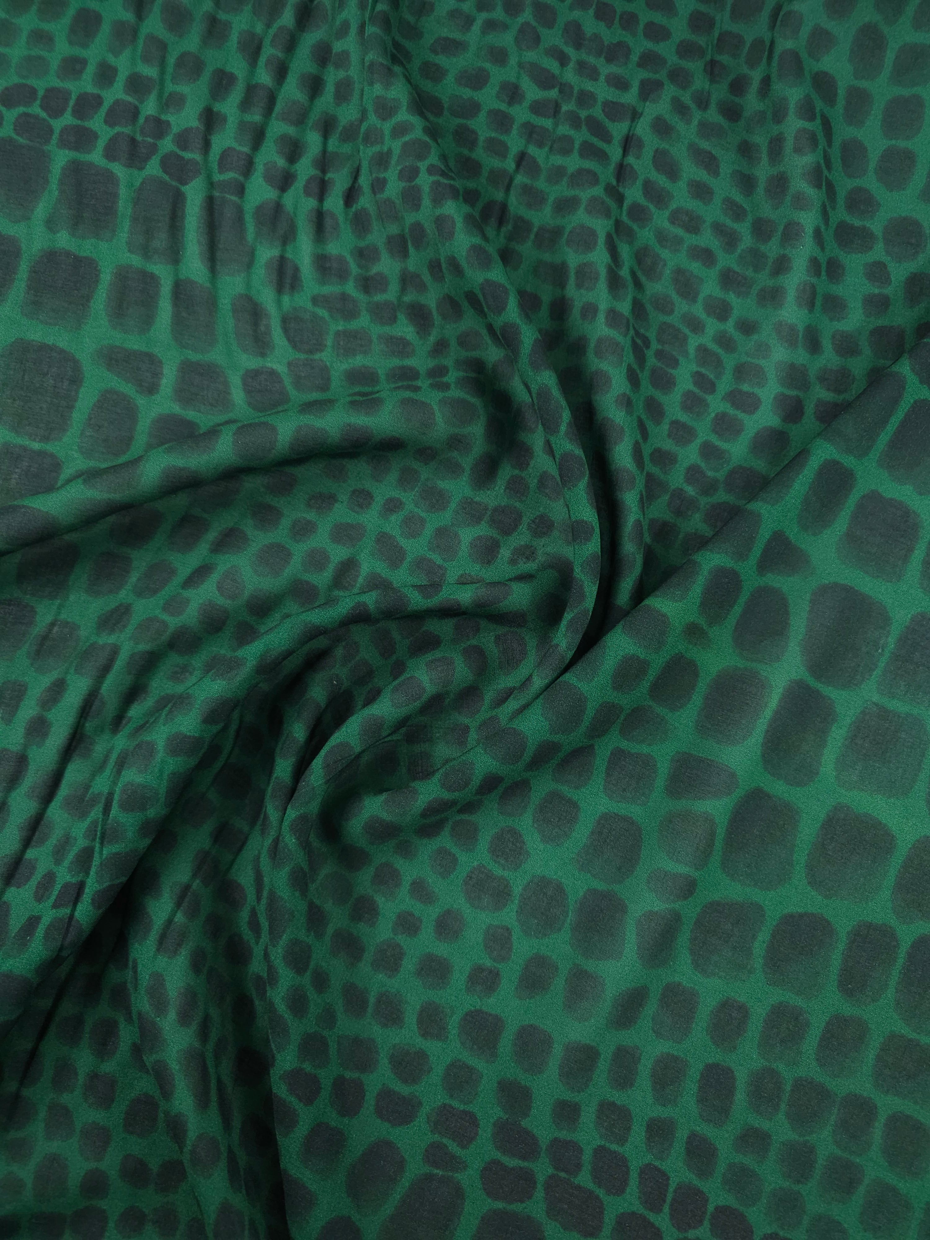 Dark Green/Black Irregular Pebble Viscose Voile