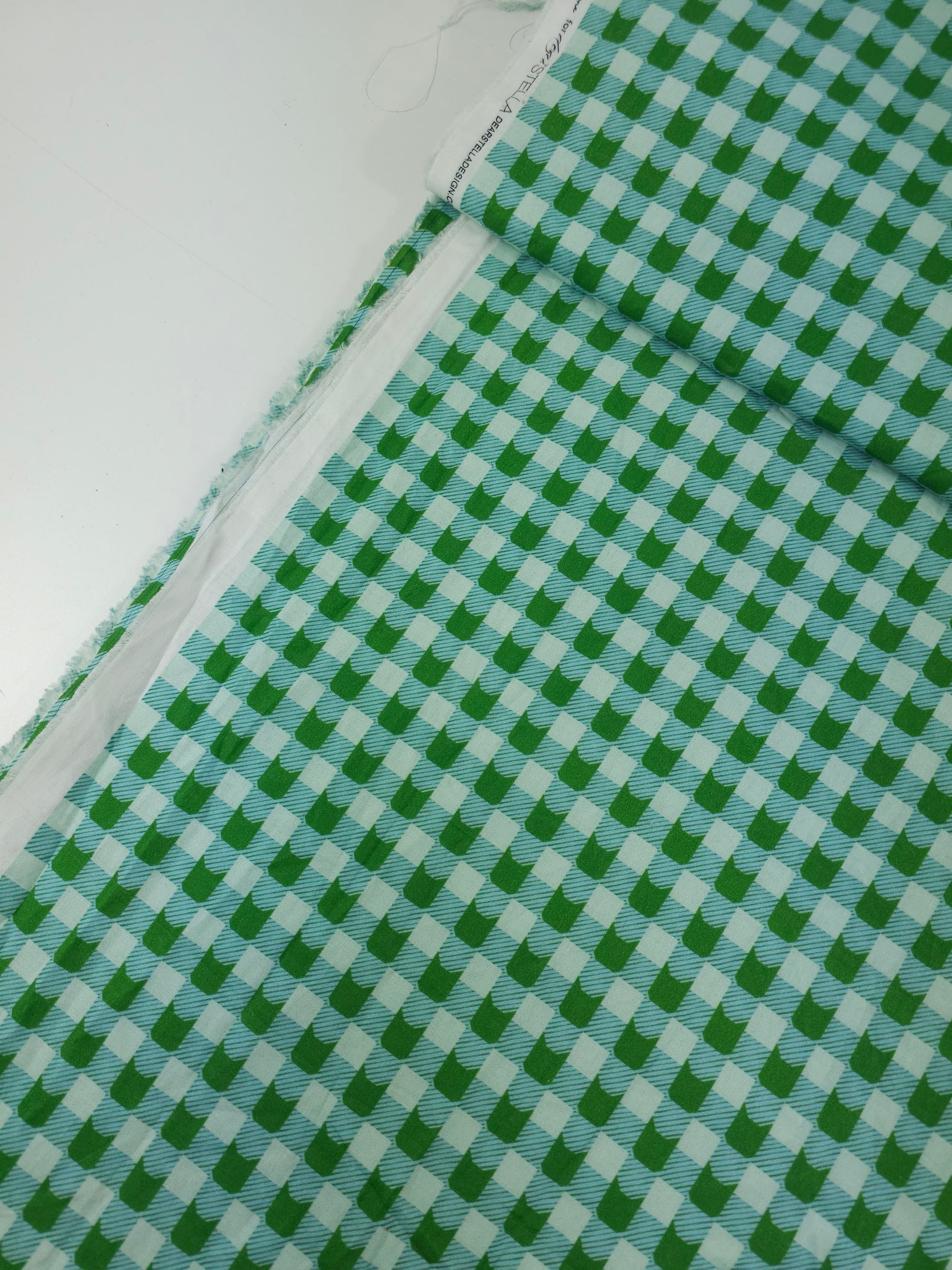 Green/Blue Cat Outline Gingham 100% Cotton