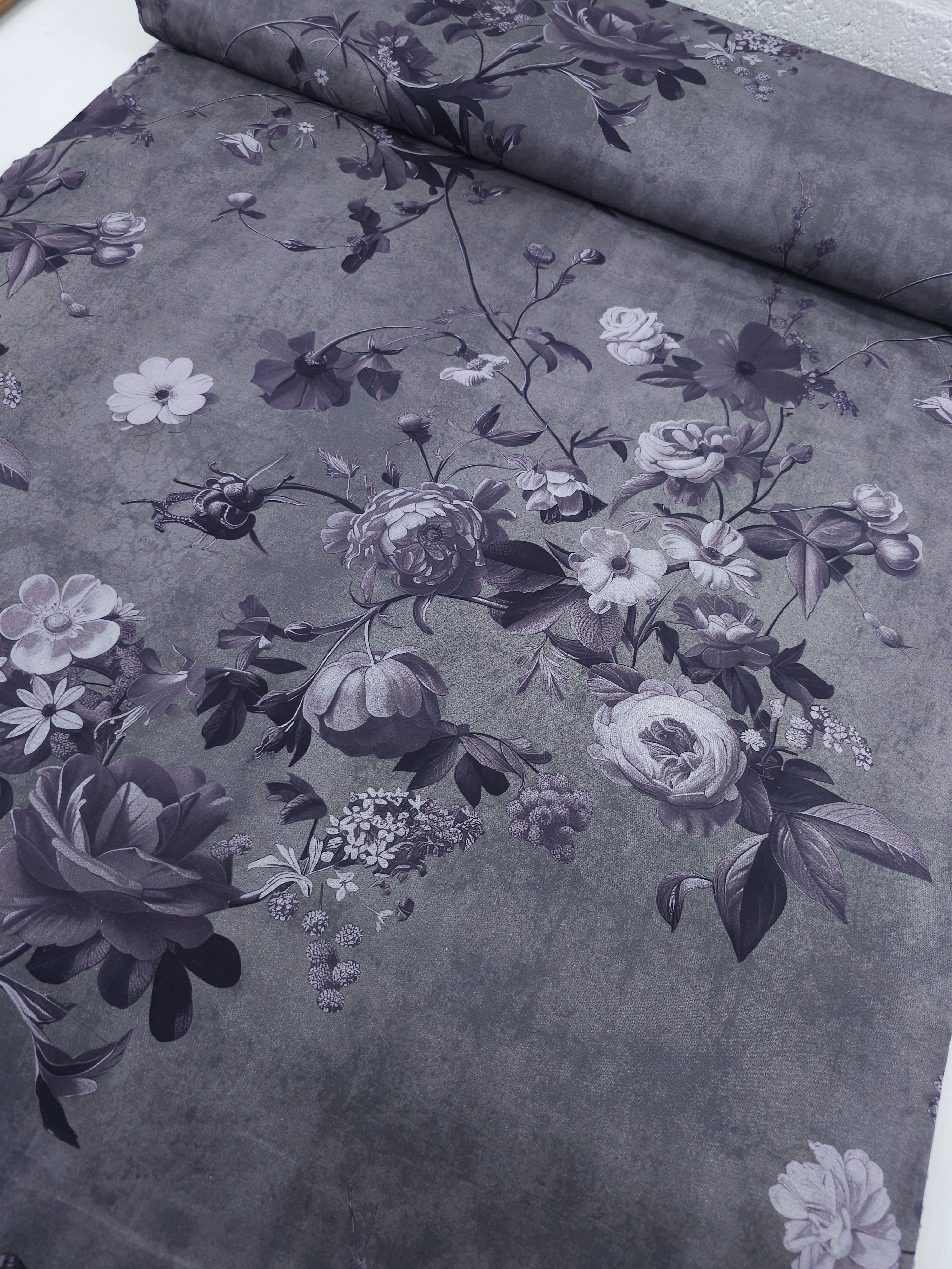 Pewter Grey Enrapture Floral Twine 100% Cotton 106" - Free Spirit *EXTRA WIDE*