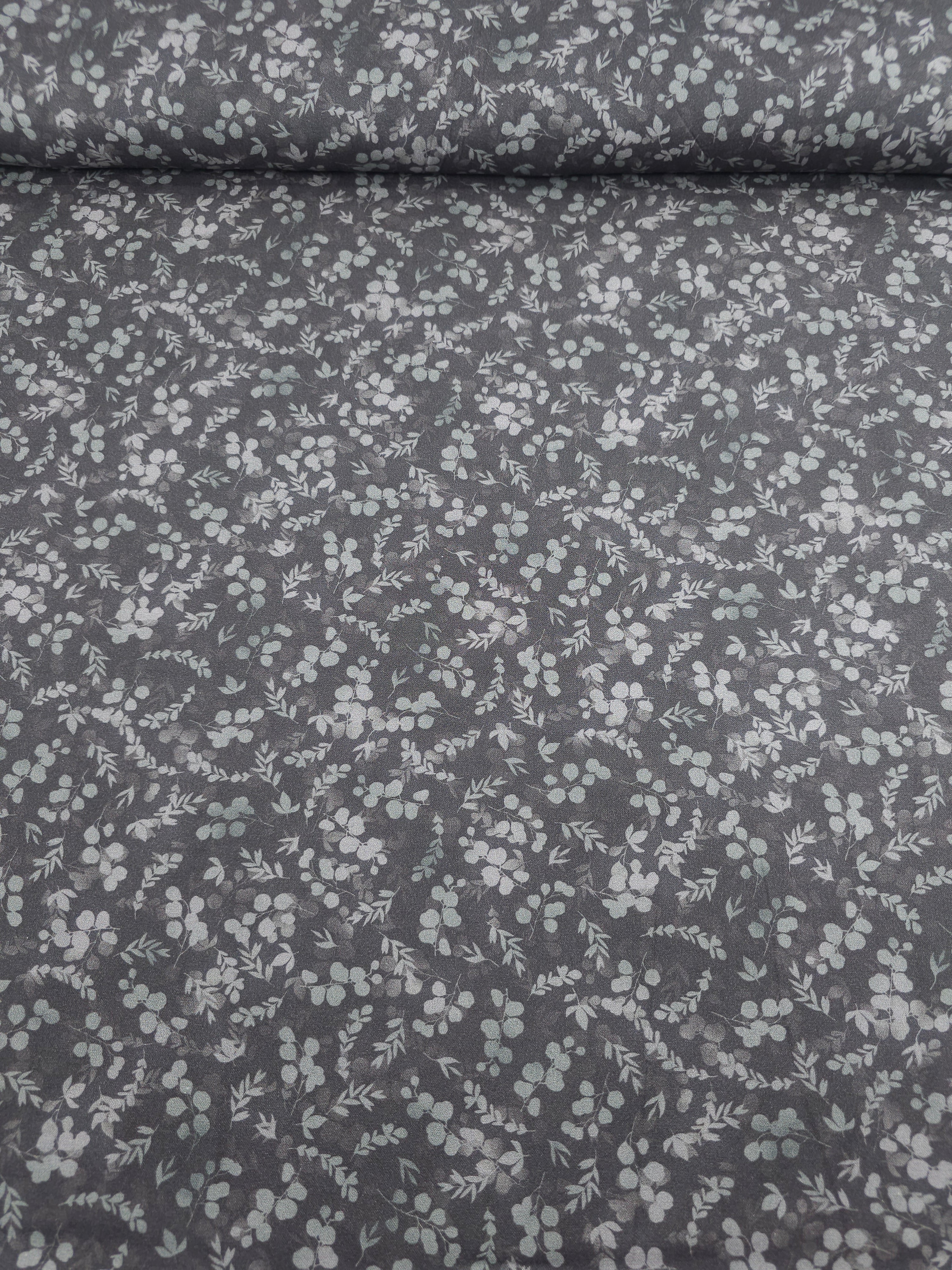 Pewter Grey Floating Leaf Stems 100% Cotton 106" - Robert Kaufman *EXTRA WIDE*