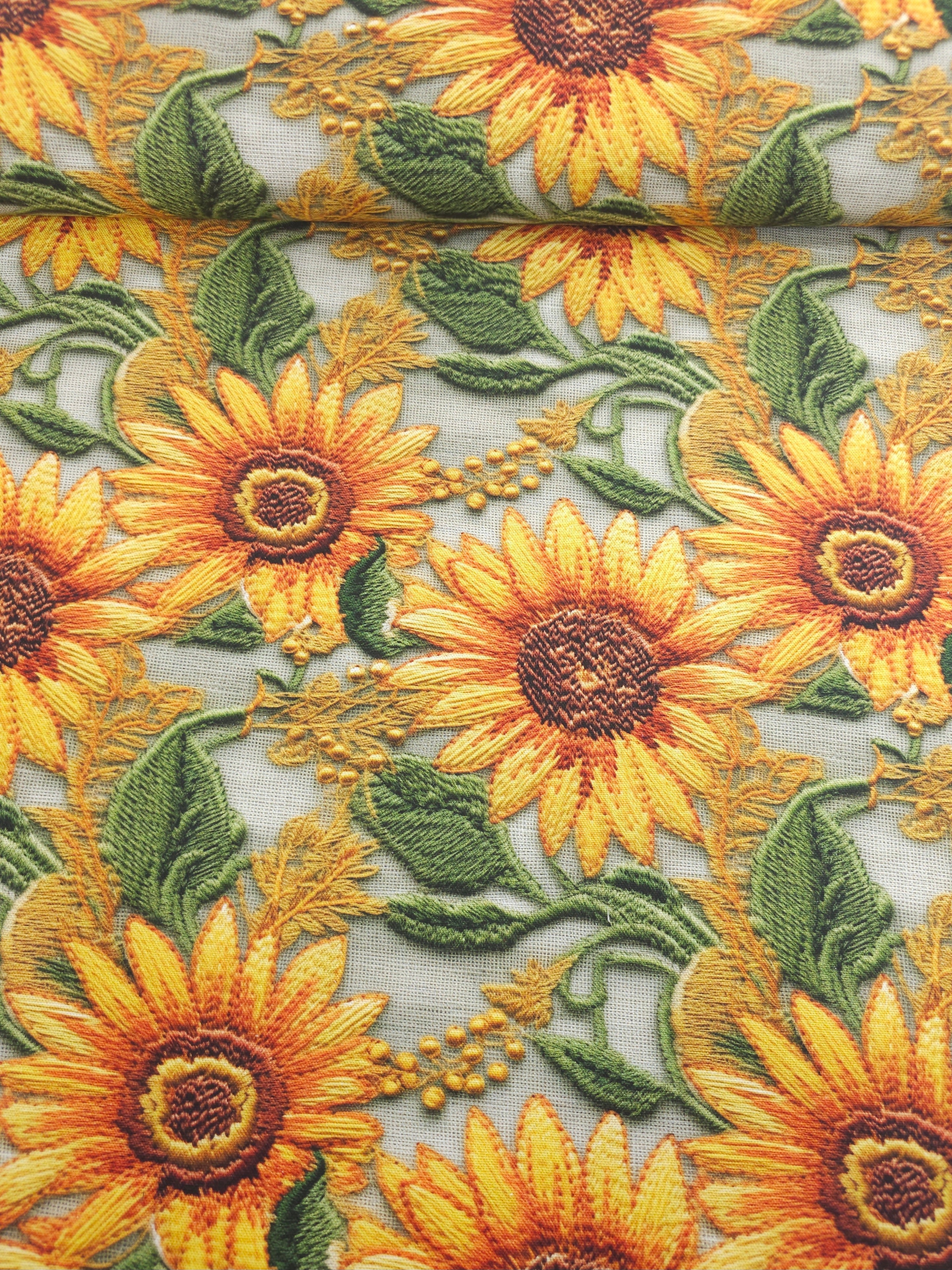 Sunflower Crochet Look Canvas Cotton