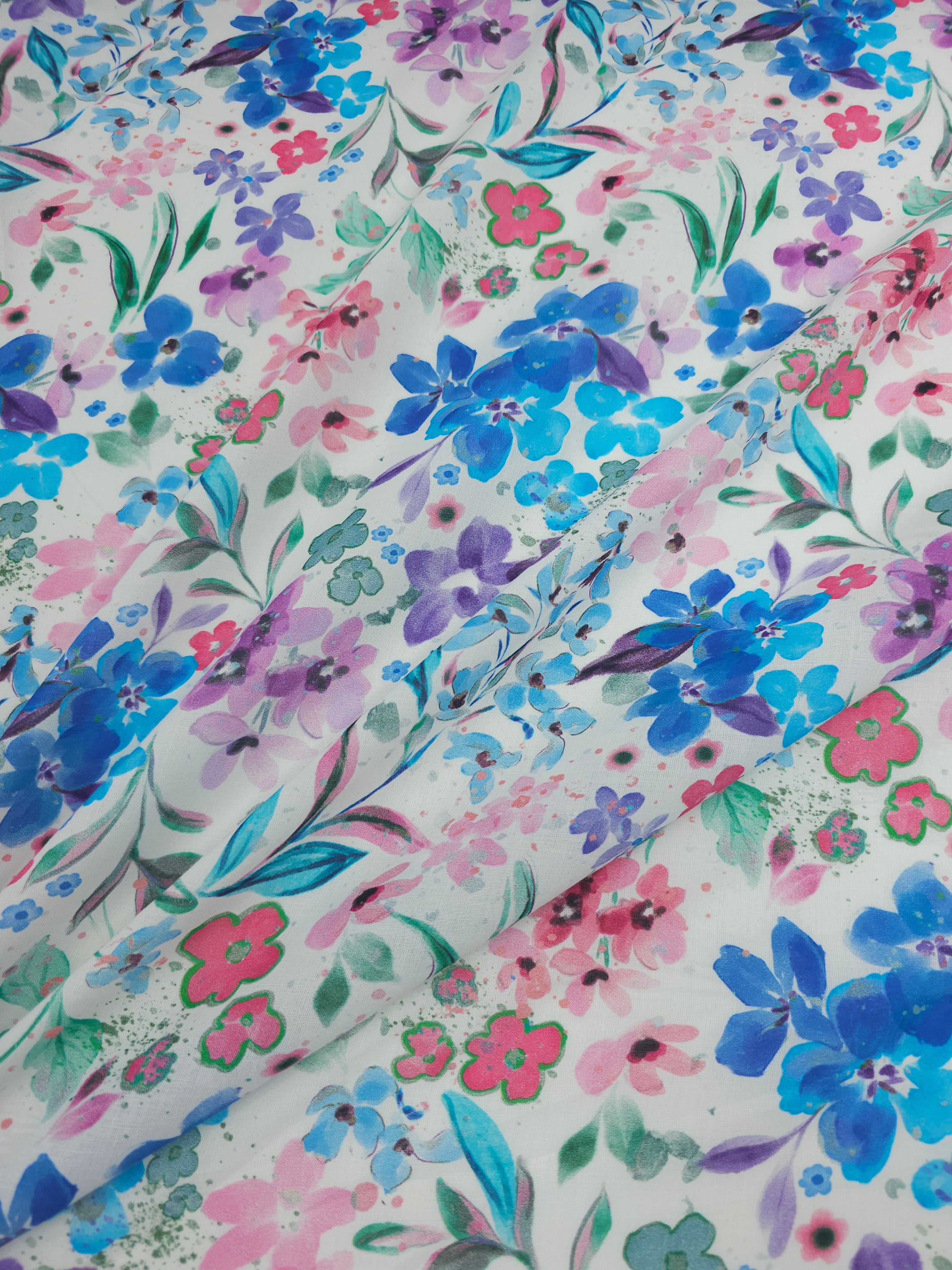 Watercolour Floral Meadow Cotton Voile