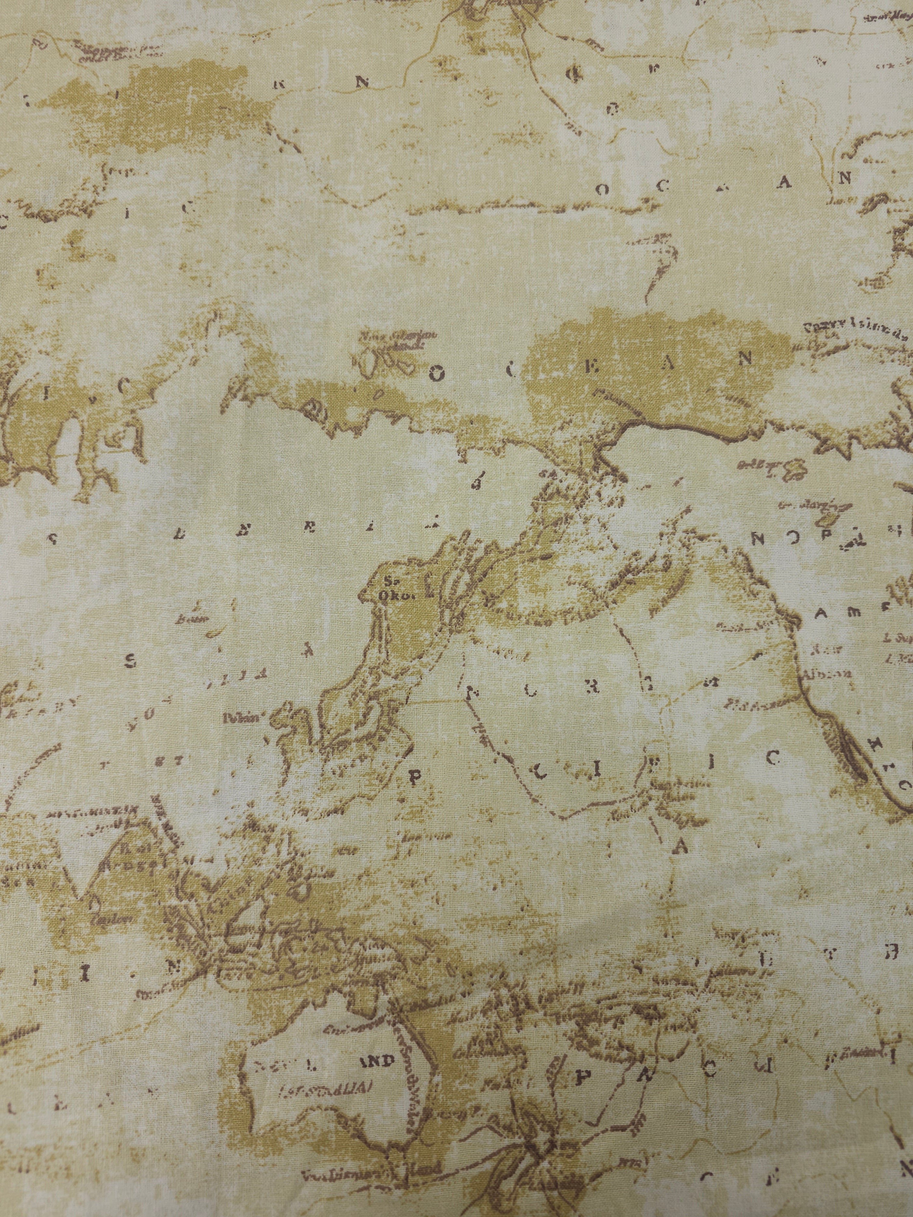 Vintage Washed World Map 100% Cotton