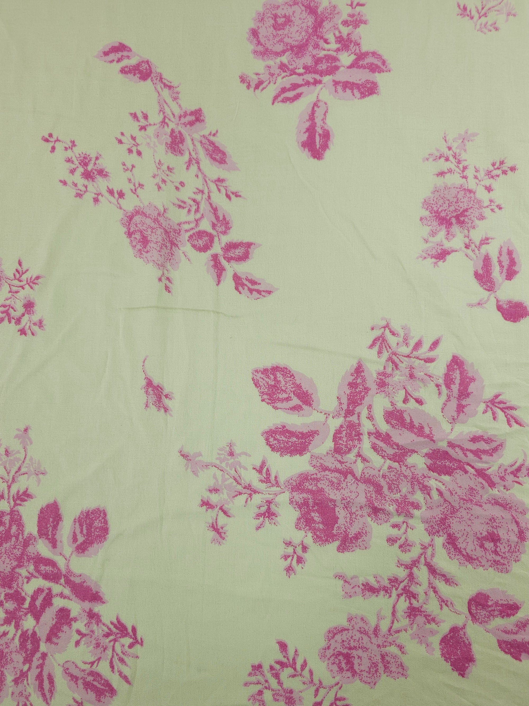 Pale Lime/Pink Rose Floral Double Gauze