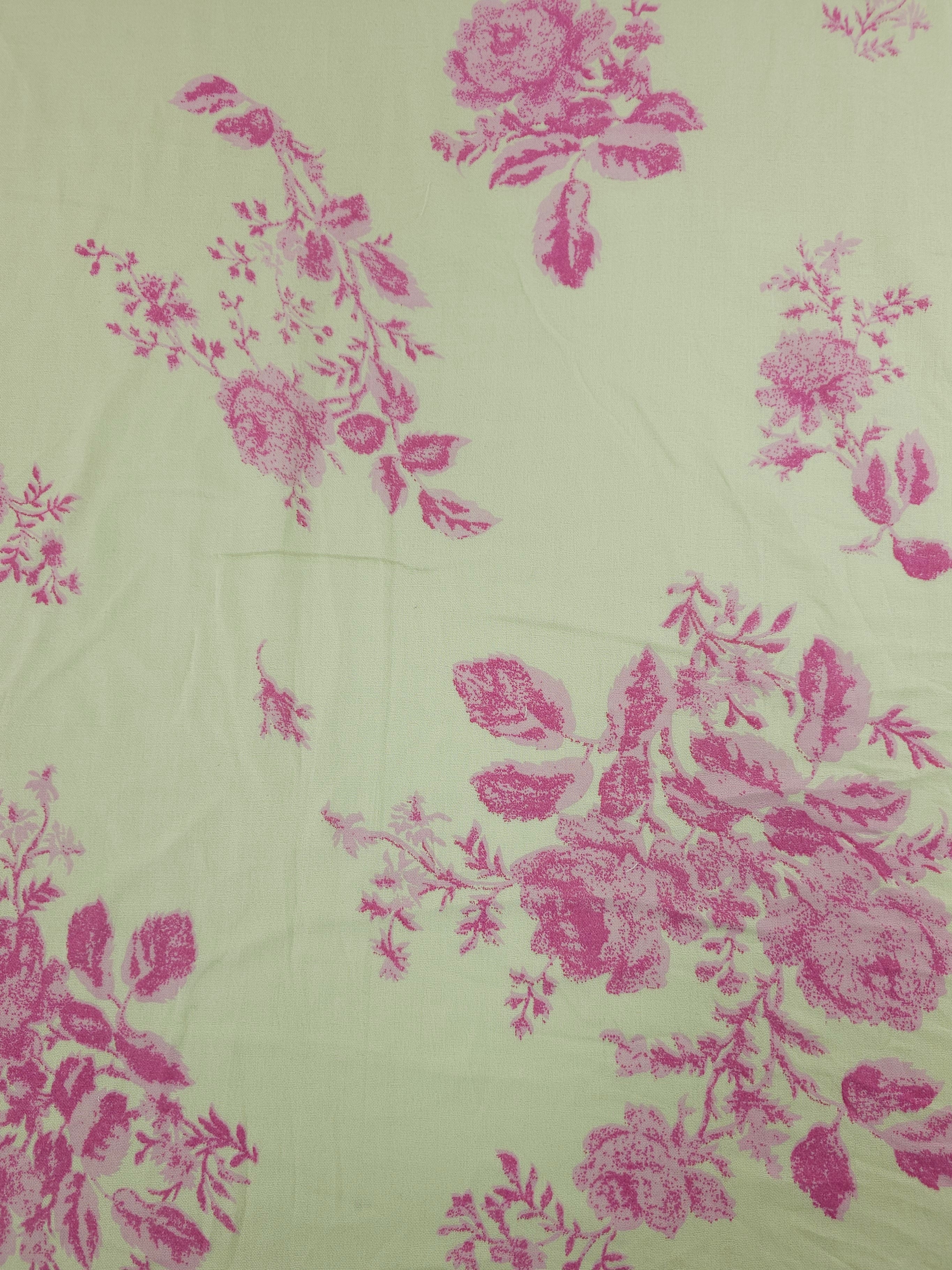 Pale Lime/Pink Rose Floral Double Gauze