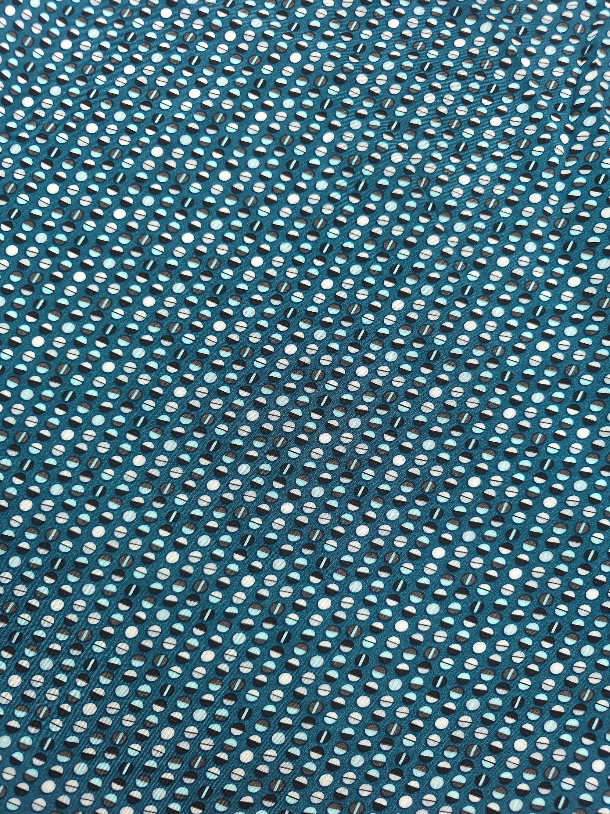 Teal Geometric Mini Circles Satin Backed Viscose Crepe
