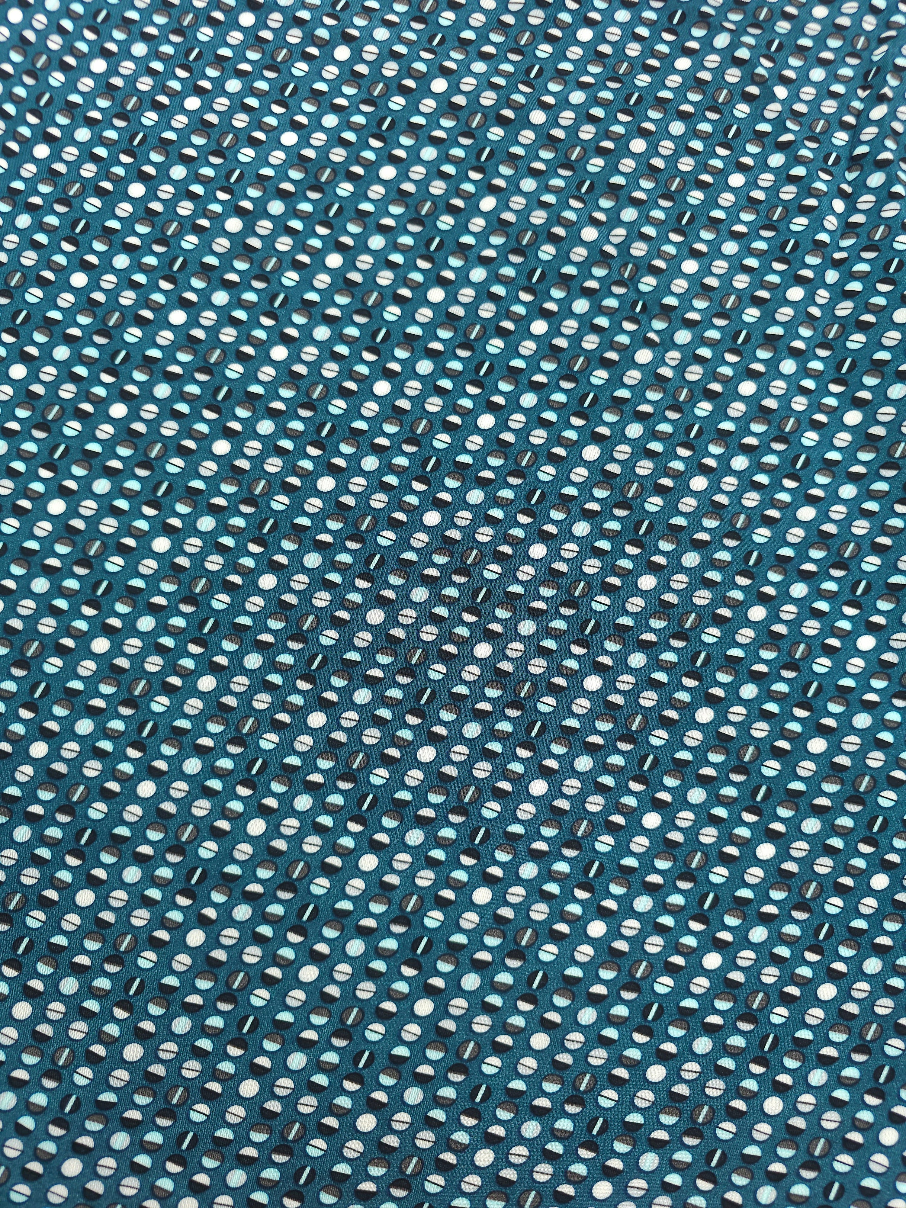 Teal Geometric Mini Circles Satin Backed Viscose Crepe