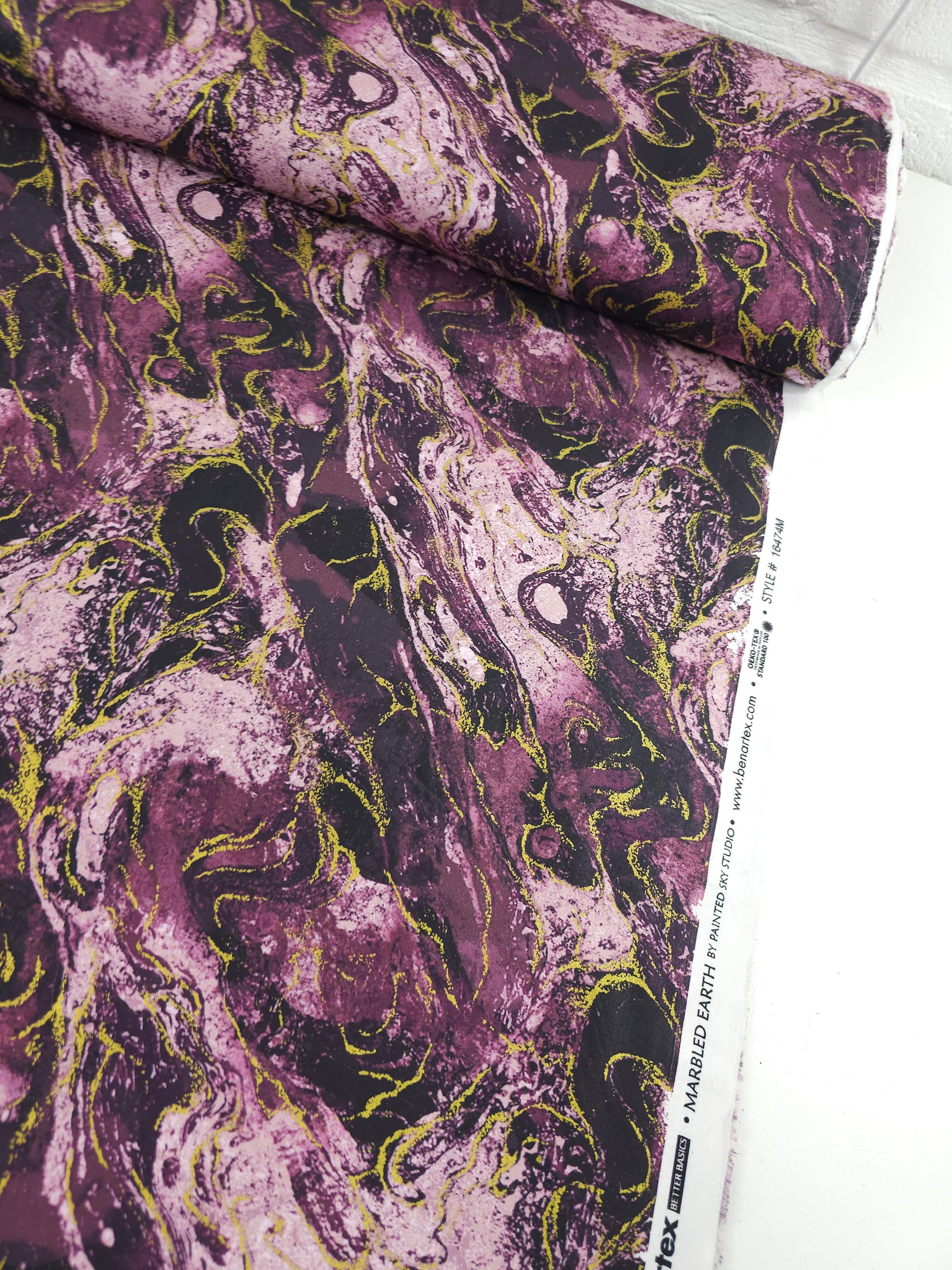 Plum Purple/Gold Marble 100% Cotton - Benartex