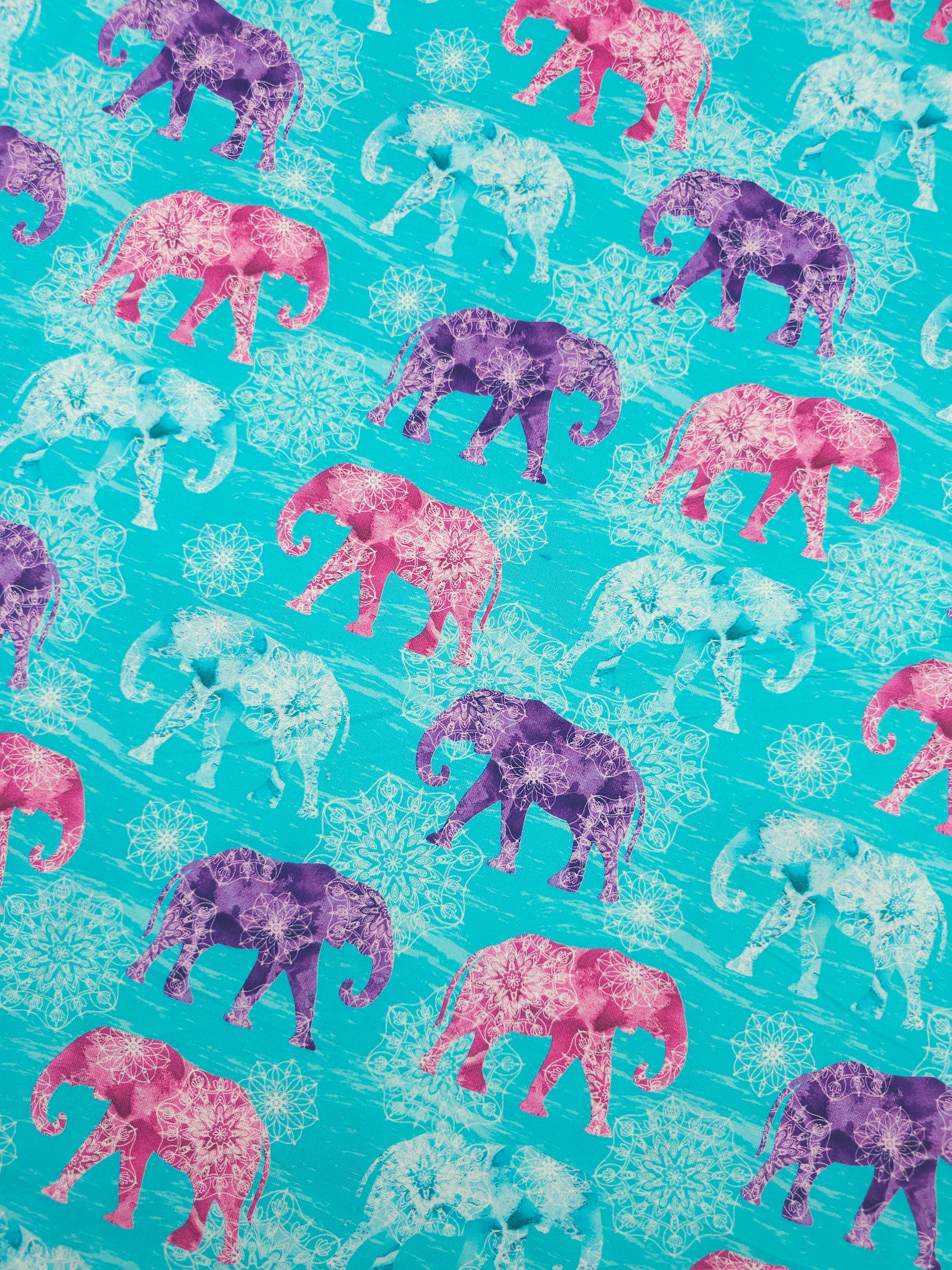 Turquoise Mandala Elephant Festival 100% Cotton - Sarah Payne