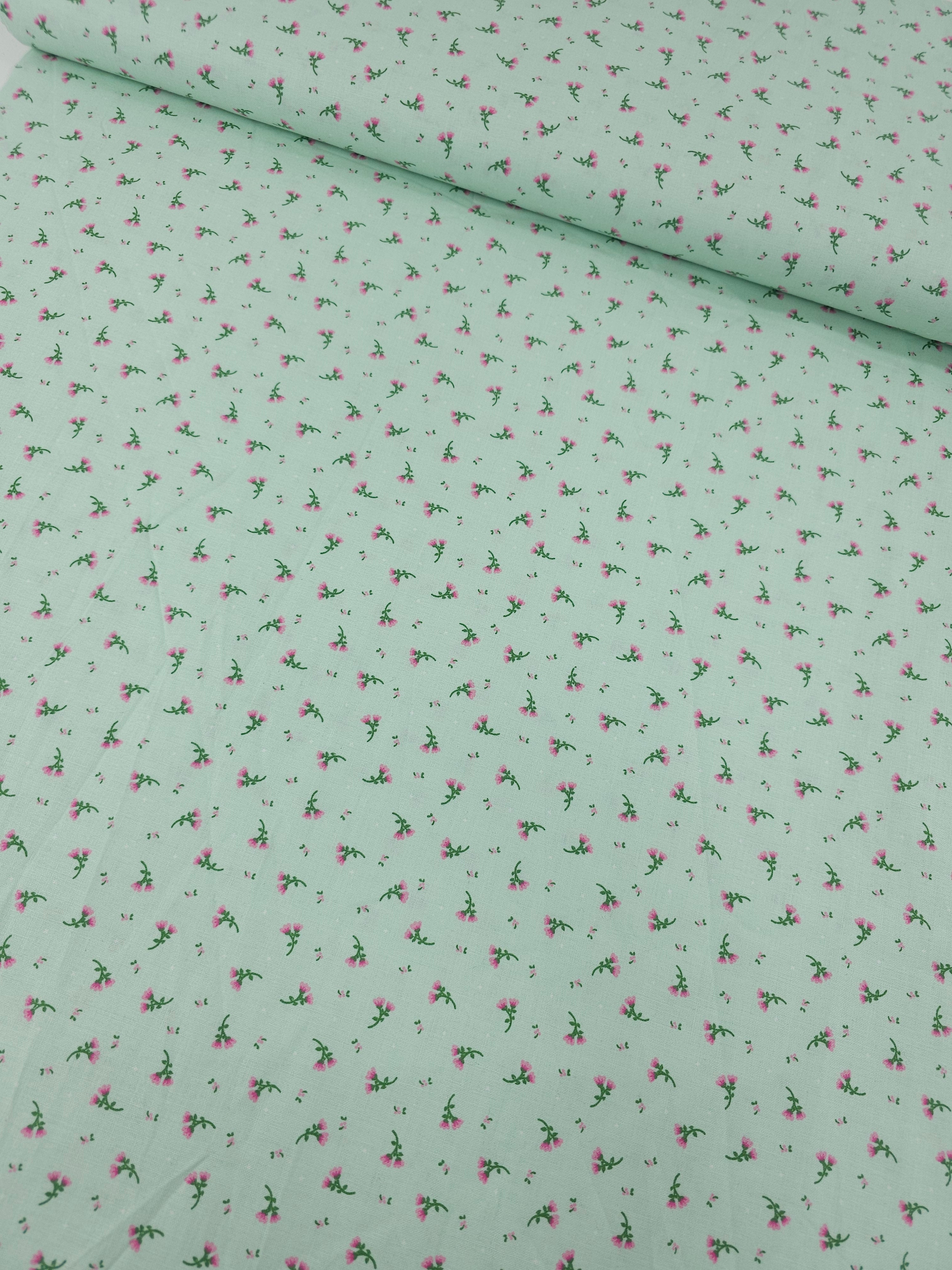 Mint Green Floating Flower 100% Cotton