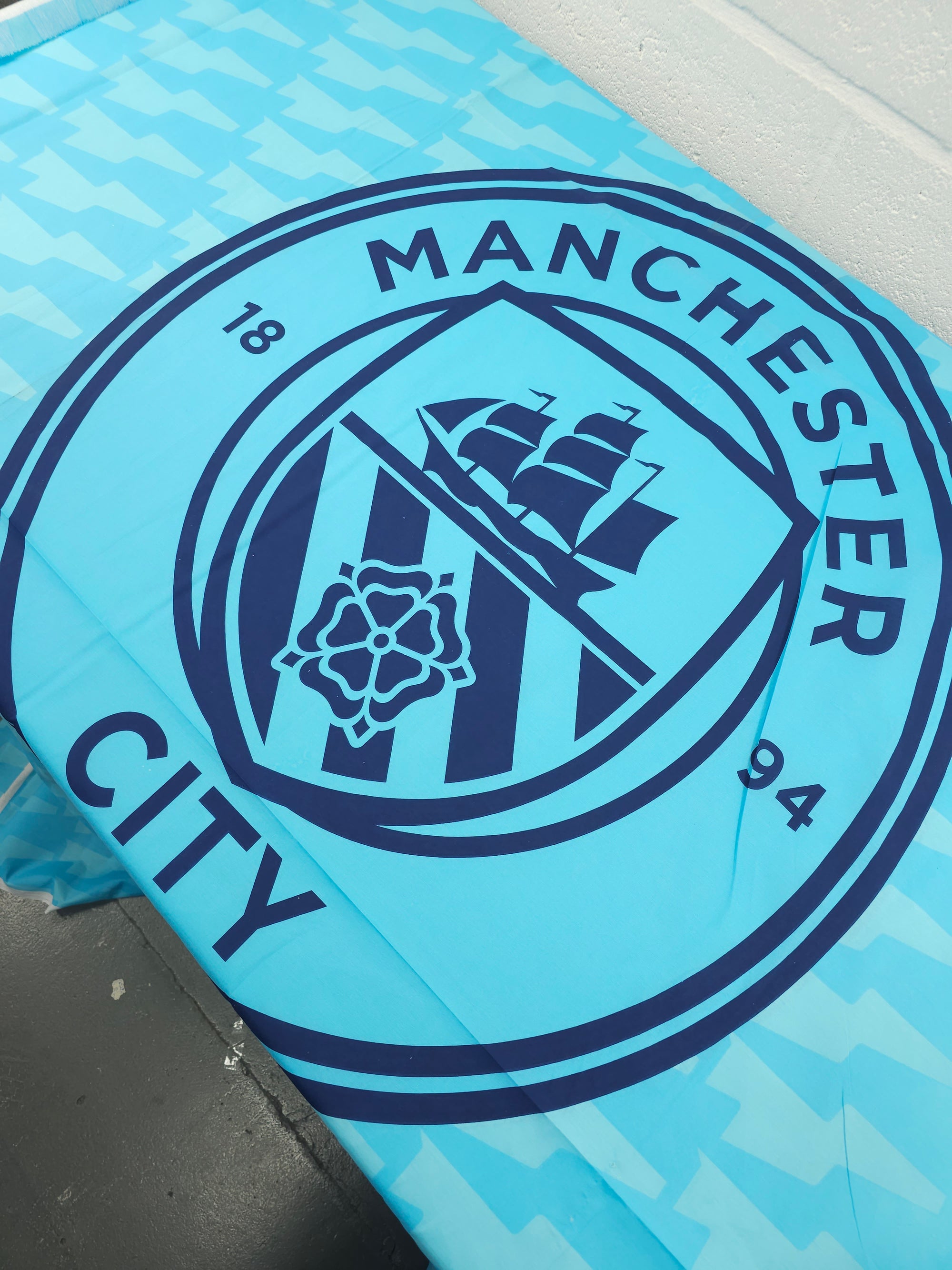 Manchester City FC Large Emblem 100% Cotton Football Fabric 94" - 1.55m Panel *EXTRA WIDE*