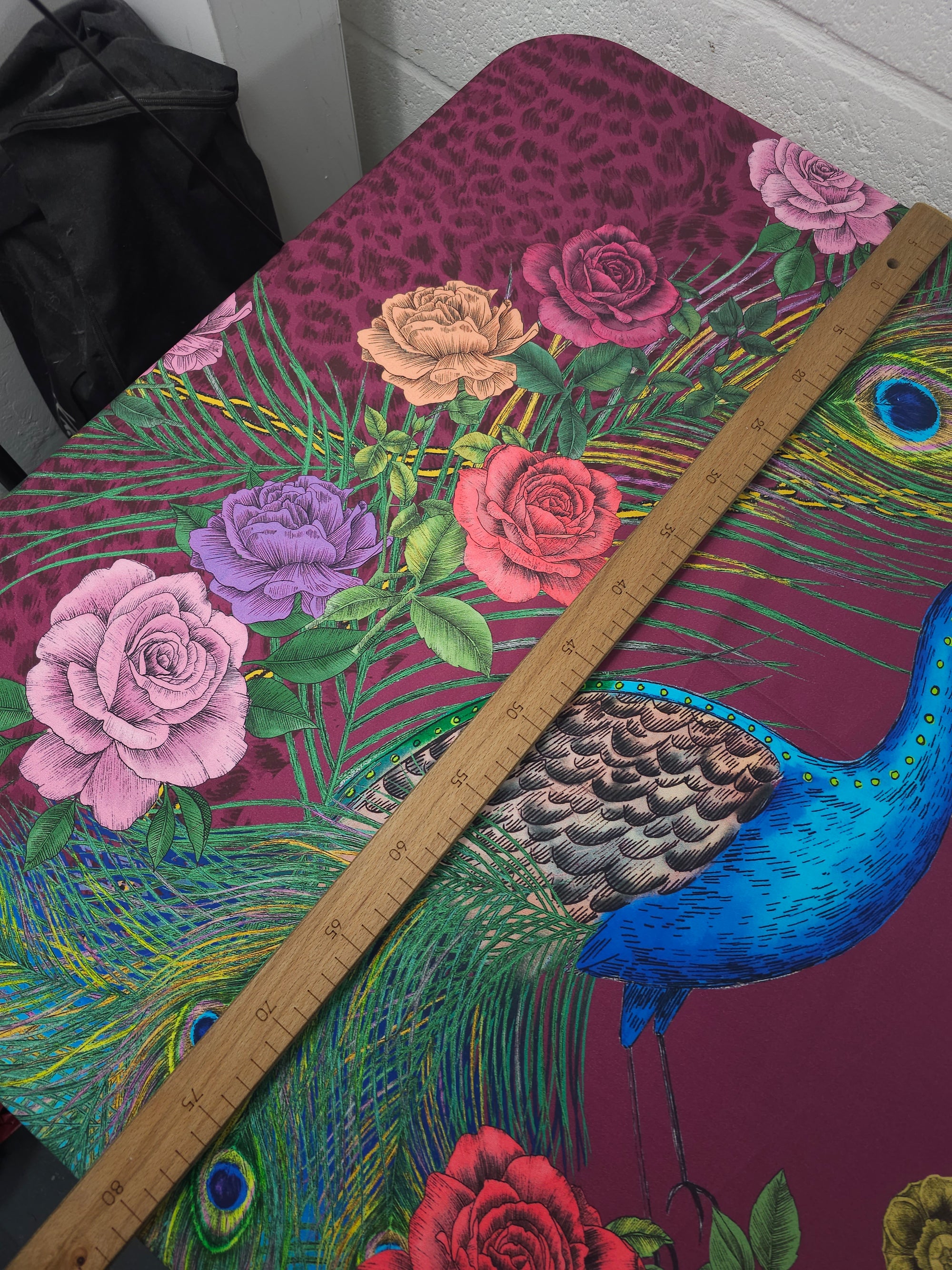 Plum Peacock Pair Cotton Sateen  96" *EXTRA WIDE* - 2.15m Panel