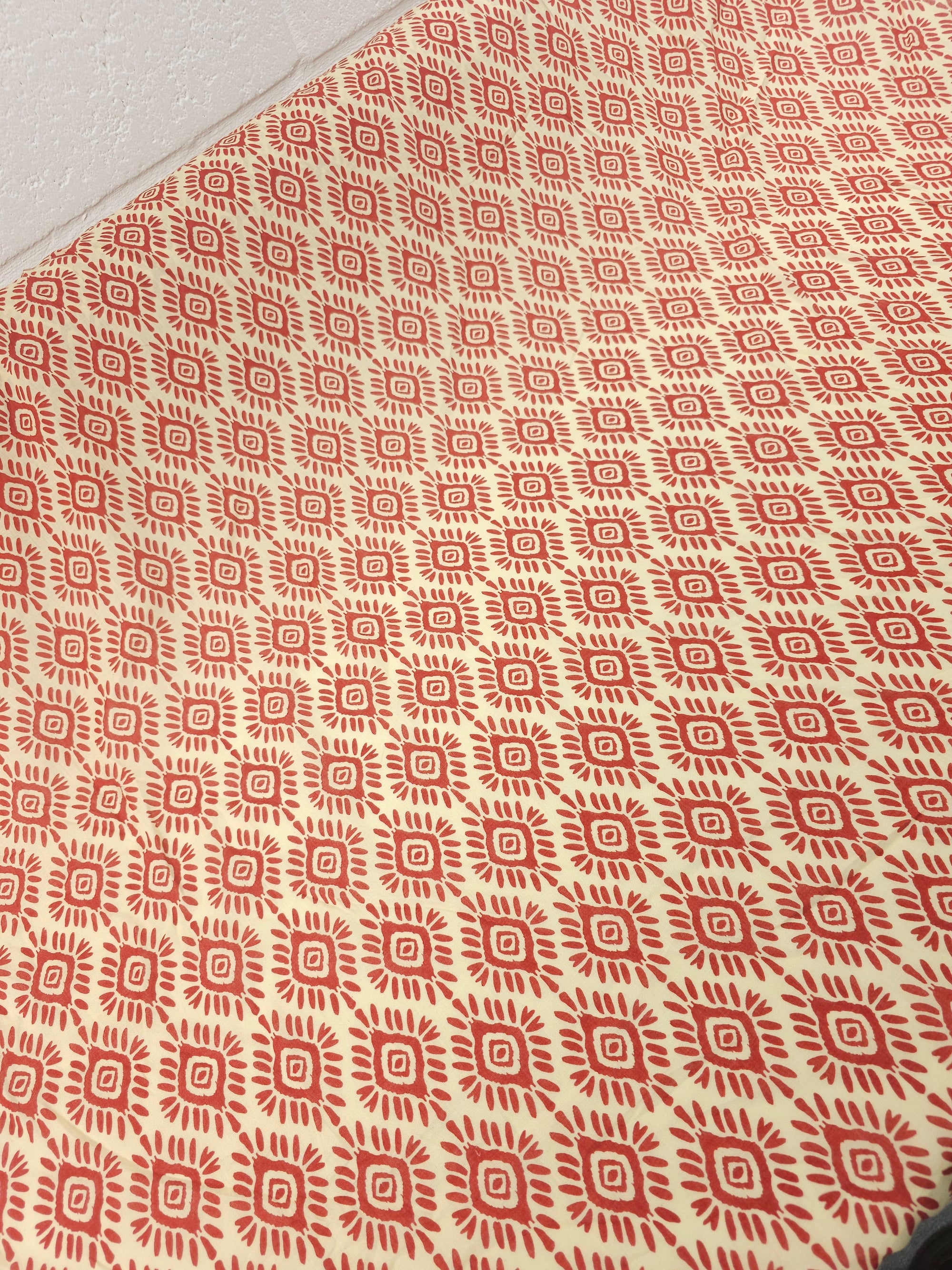 Rustic Red/Yellow Damask Motif Cotton Voile