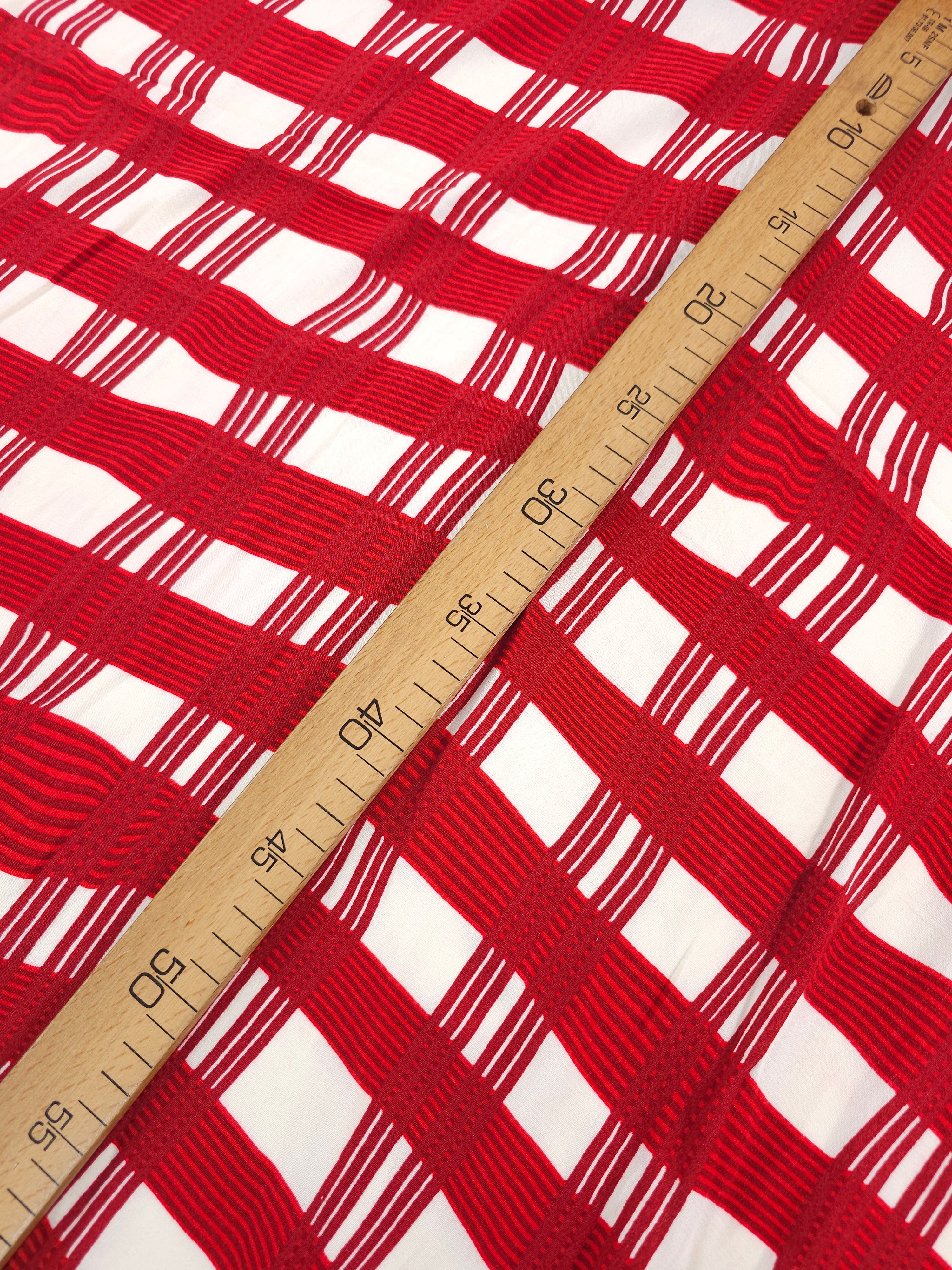 Red Wavy Grid Viscose Crepe