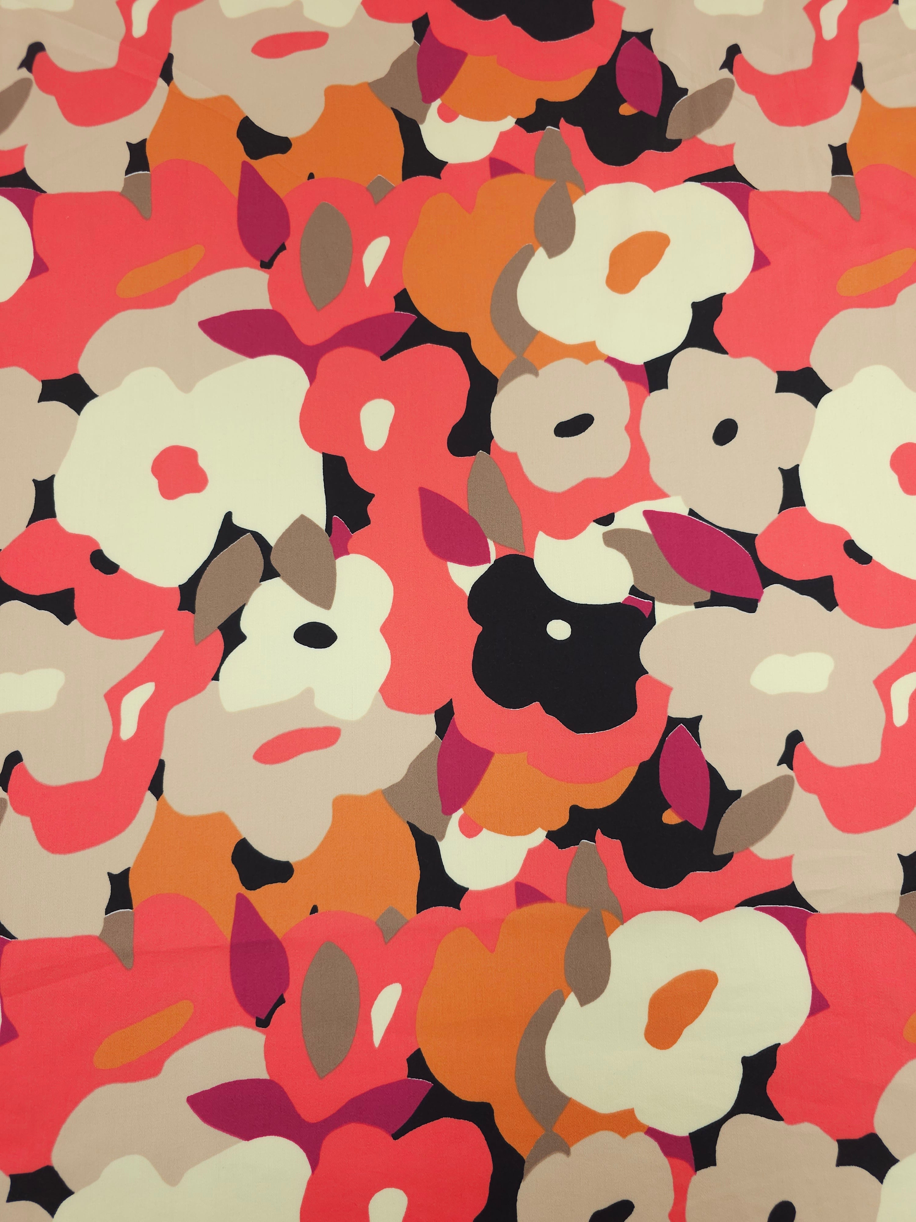 Pink/Cream Pop Floral Outline Lightweight Stretch Cotton