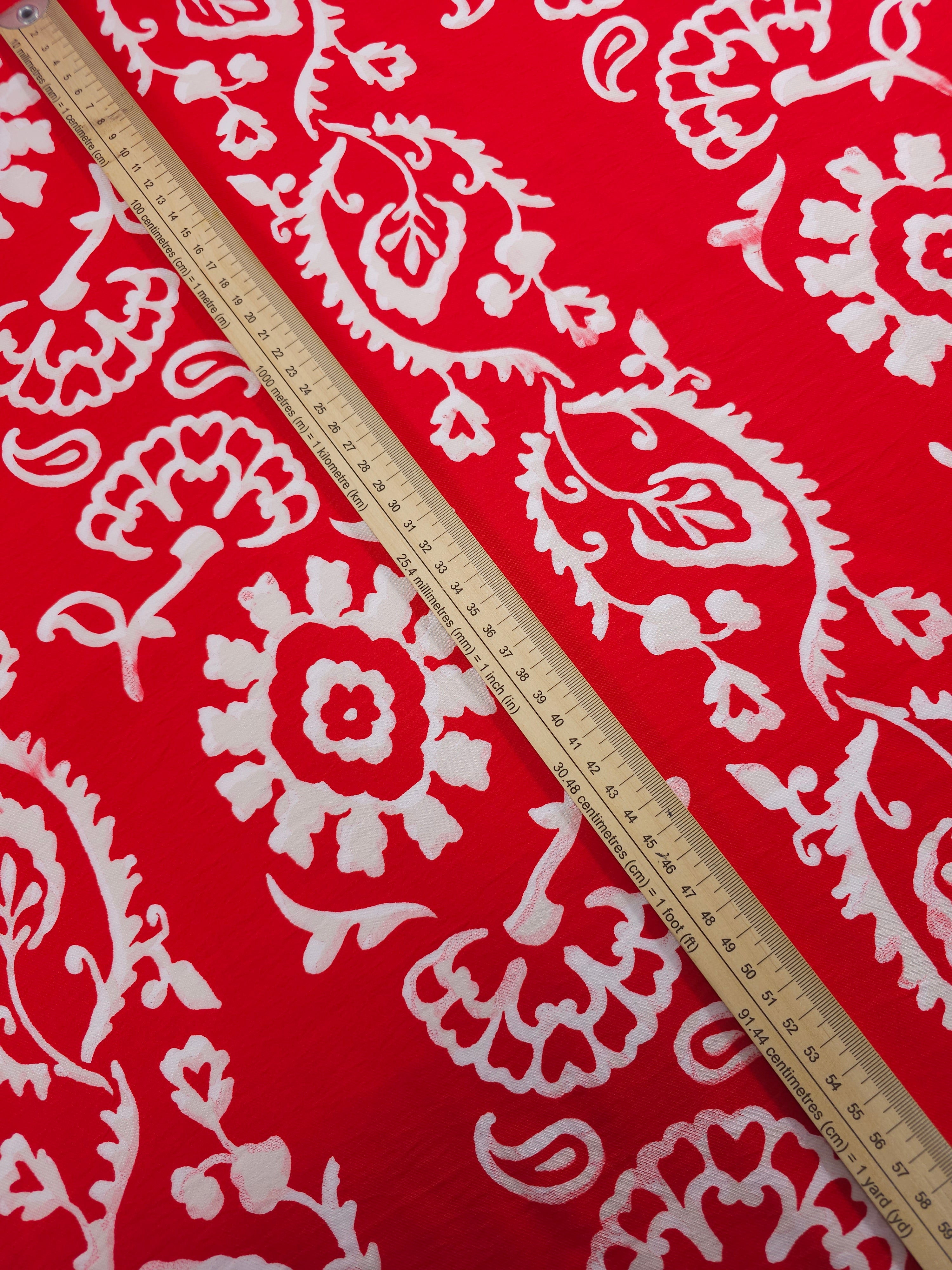 Red/White Damask Stripe Viscose Modal *DEFECT*