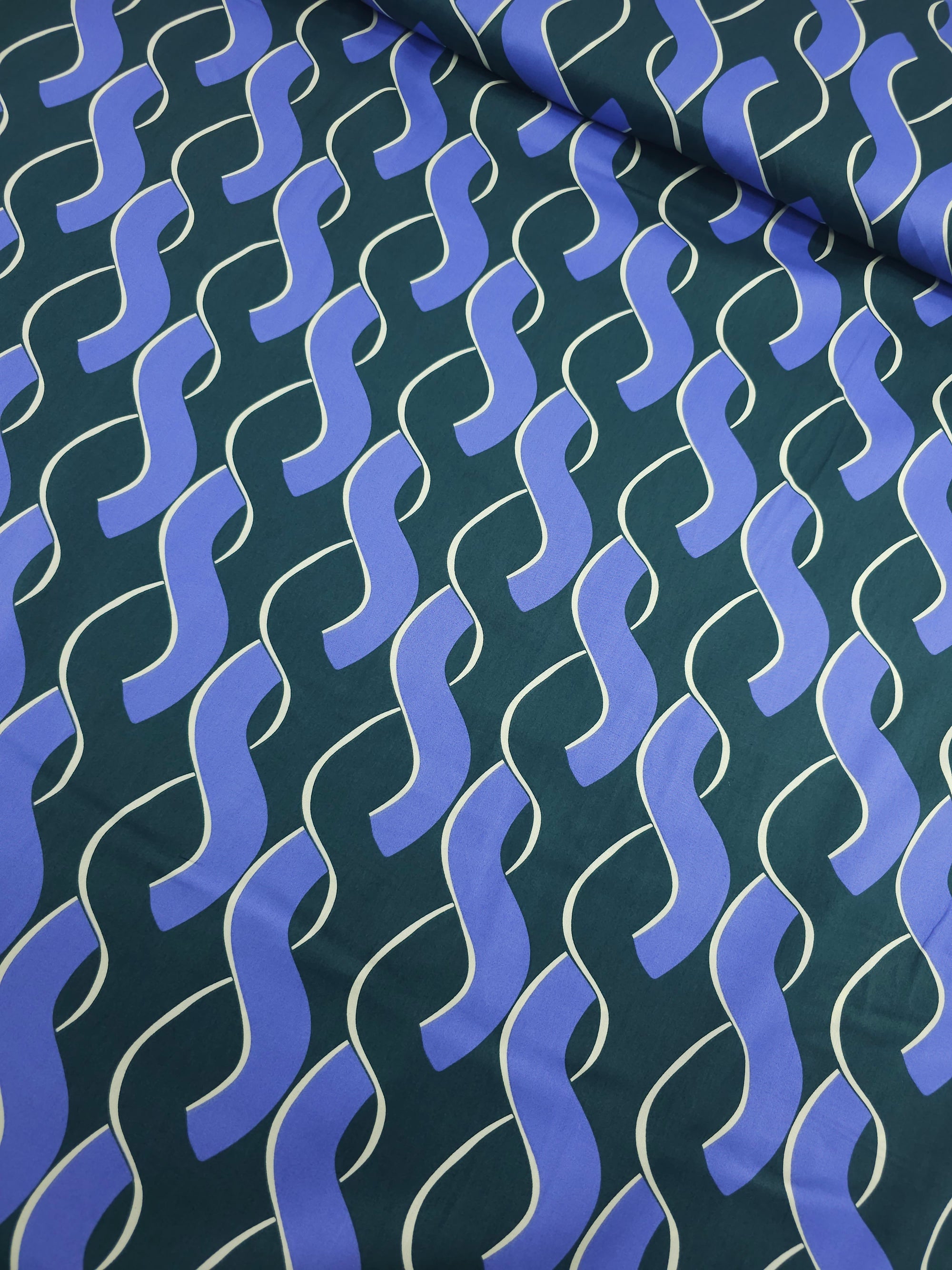 Lavender/Pine Green Abstract Links Cotton Satin 55"