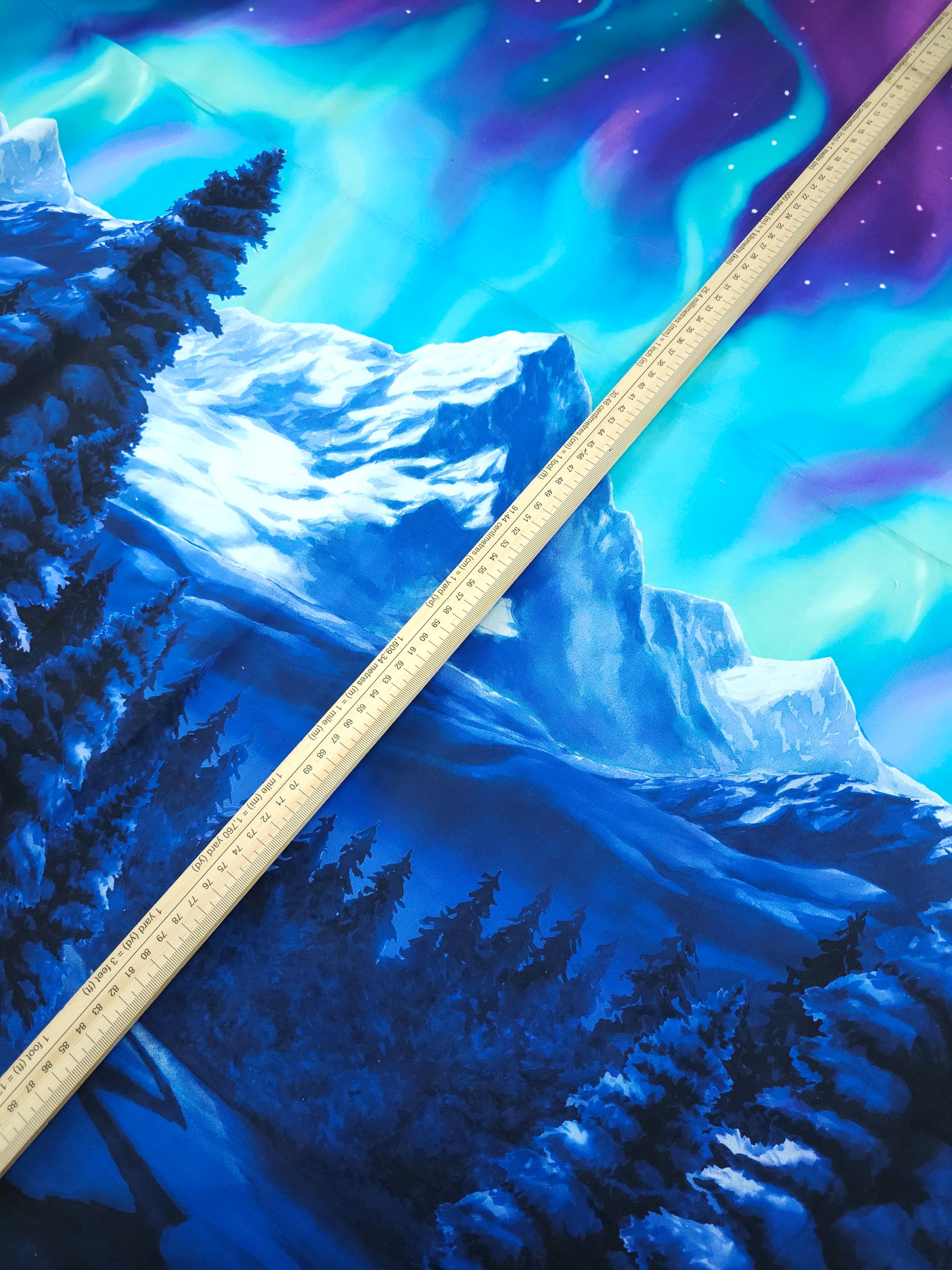 Snowfall Aurora Mountain Forest 100% Cotton - 60cm Panel