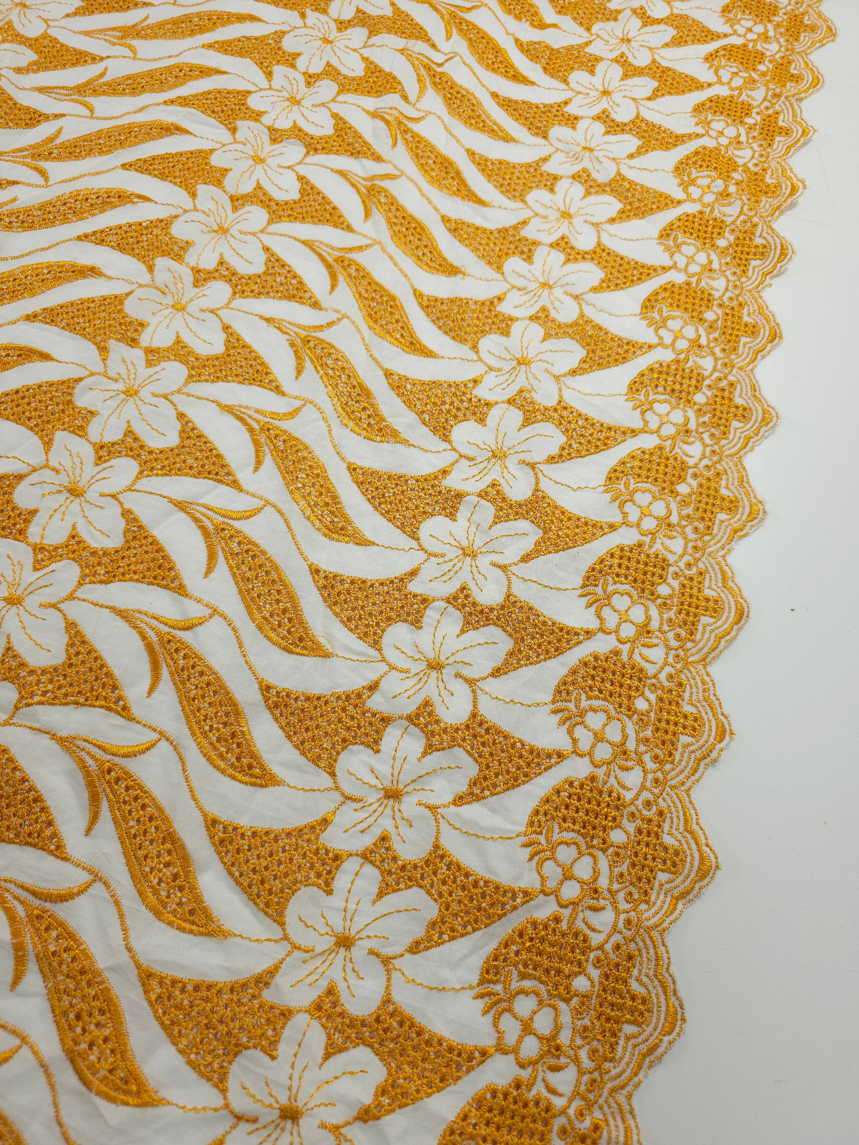 Deep Marigold Retro Winged Floral Cambric Cotton Broderie Anglaise