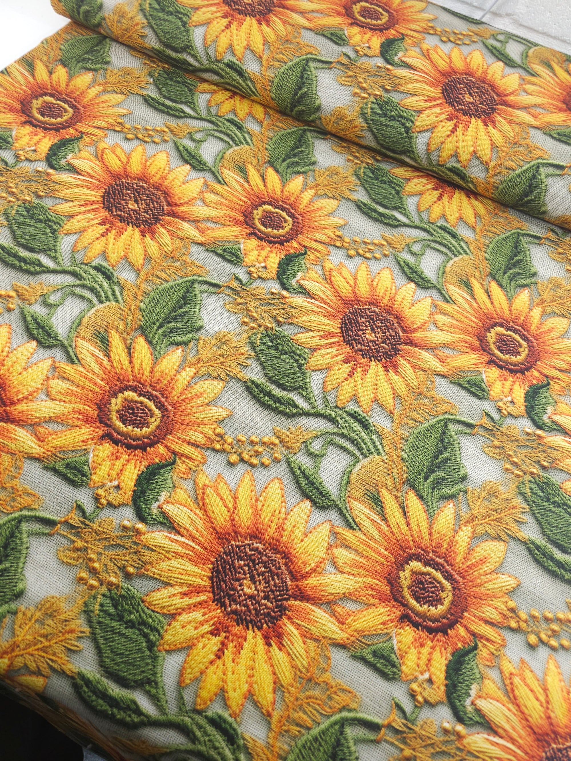 Sunflower Crochet Look Canvas Cotton