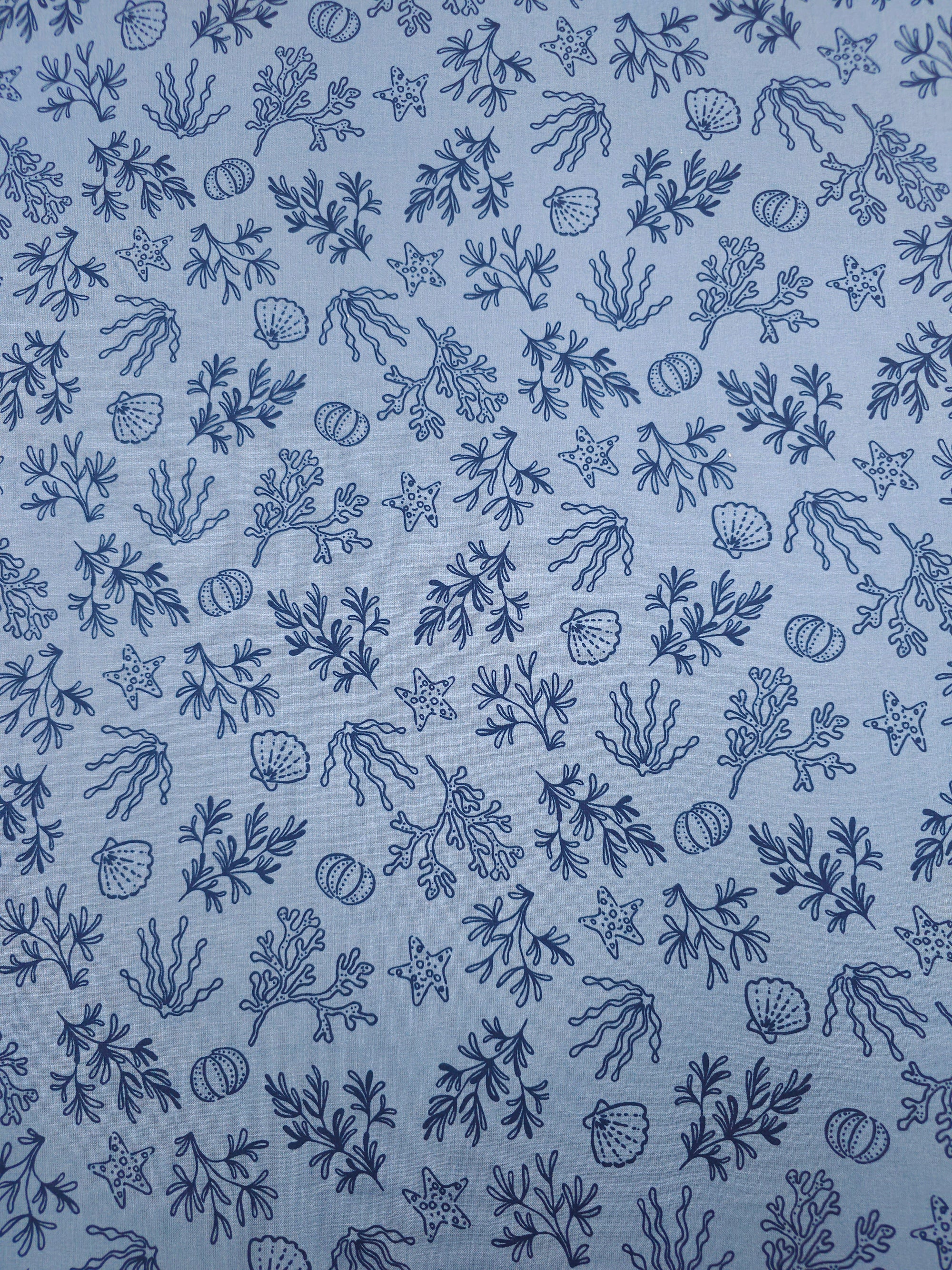 Powder Blue/Navy Coral Shell Lightweight Cotton 60"