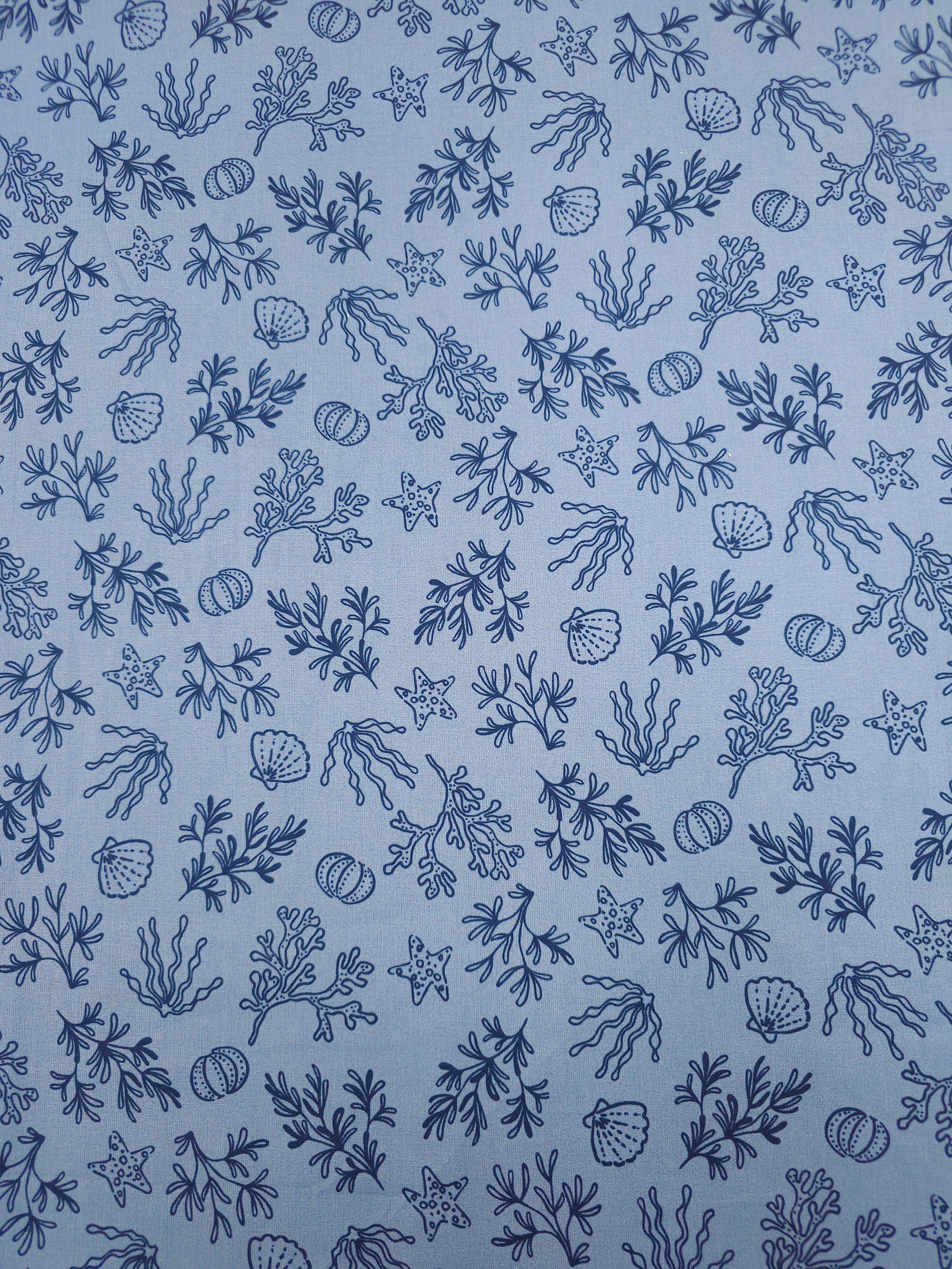 Powder Blue/Navy Coral Shell Lightweight Cotton 60"
